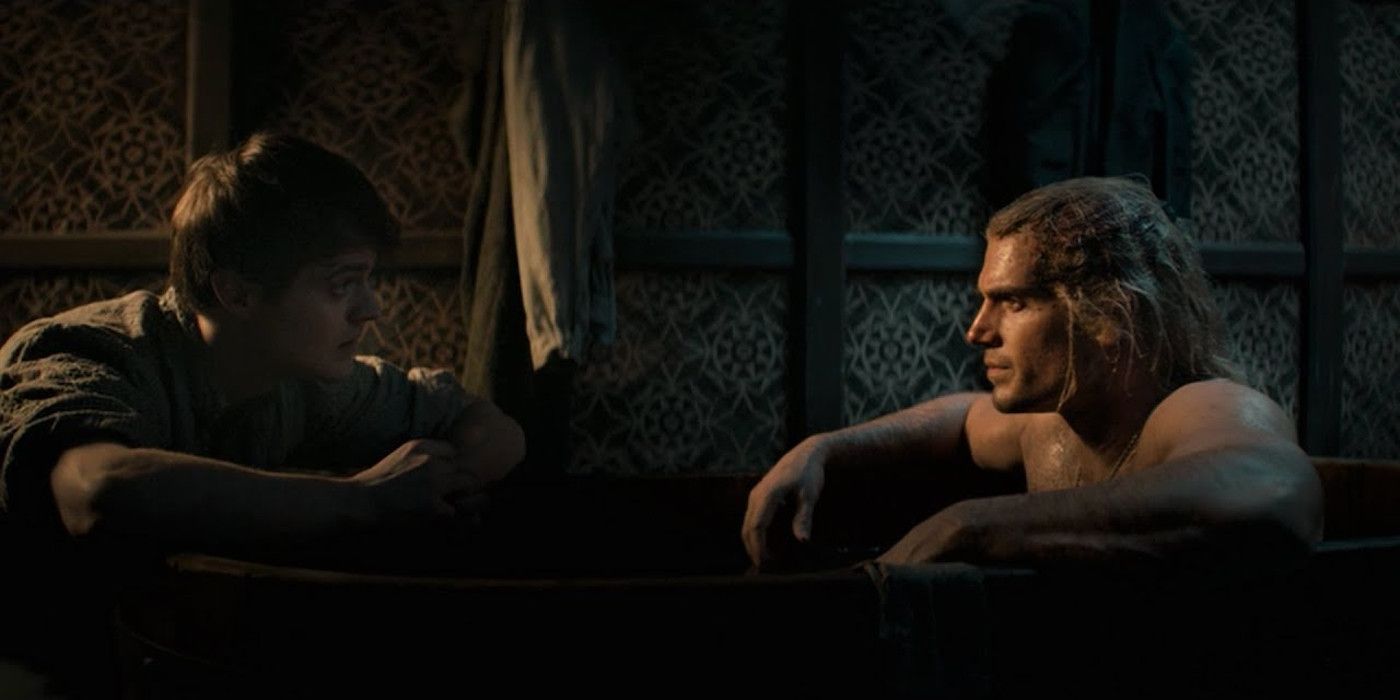 Jaskier Geralt bathtub best friends The Witcher season 1