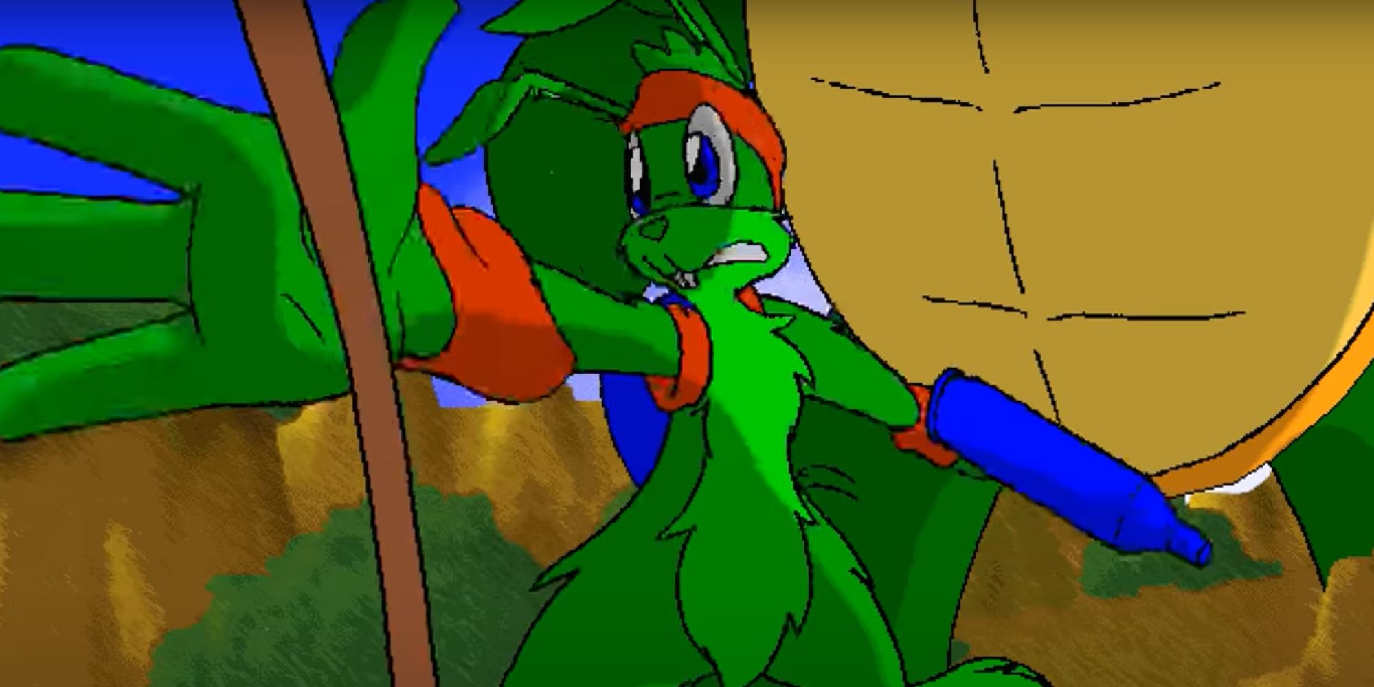 Screenshot Of Jazz Jackrabbit Reaching For A Rope