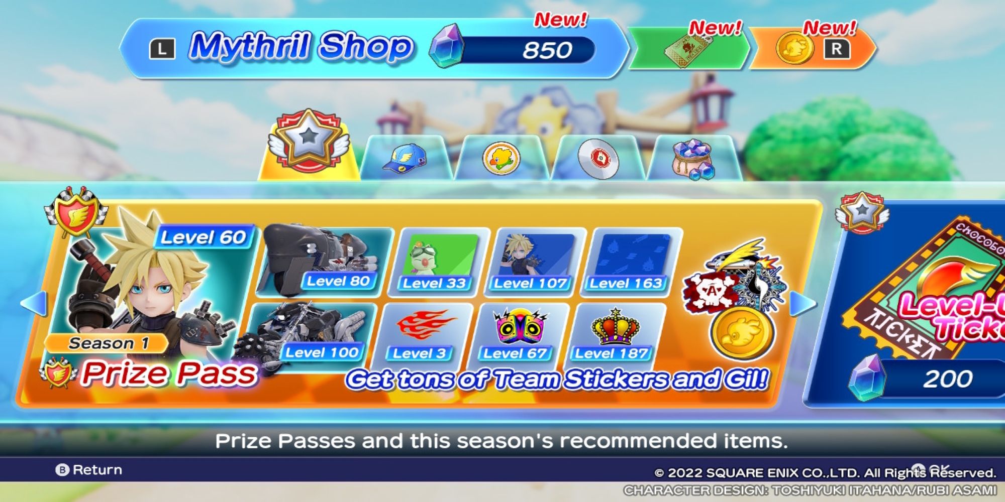 Cloud is featured in the Season 1 Prize Pass, one of the items you can purchase in Chocobo GP's Mythril Shop.