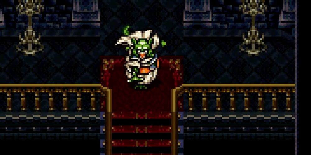 A screenshot of Ozzie getting ready to battle in Chrono Trigger.