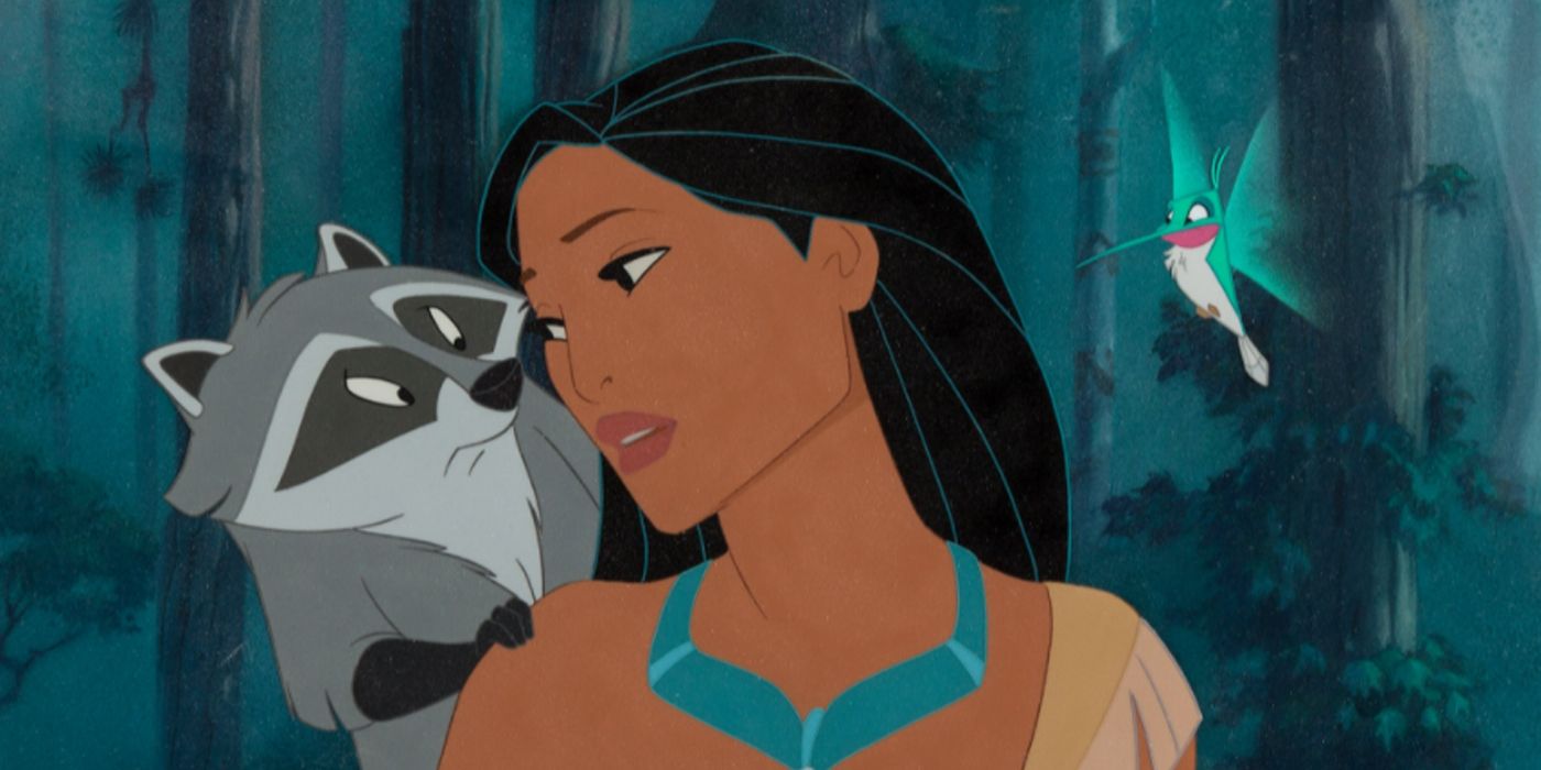Pocahontos with Meeko and Flit by her shoulders.