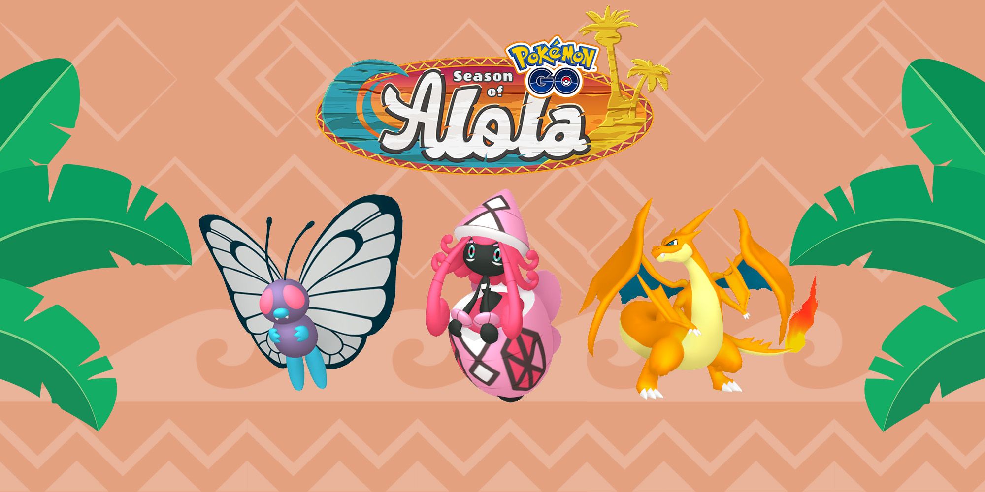 Image showing Butterfree, Tapu Lele, and Mega Charizard Y with the Season of Alola logo in Pokemon Go