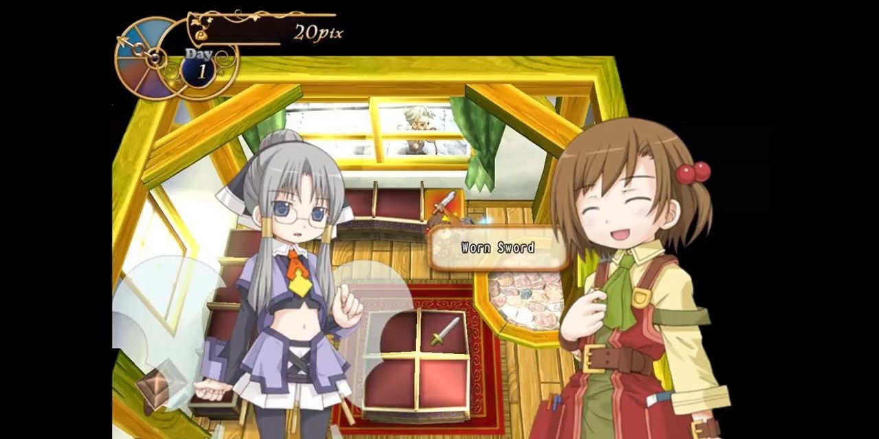 Recettear trying to sell a worn sword to a customer