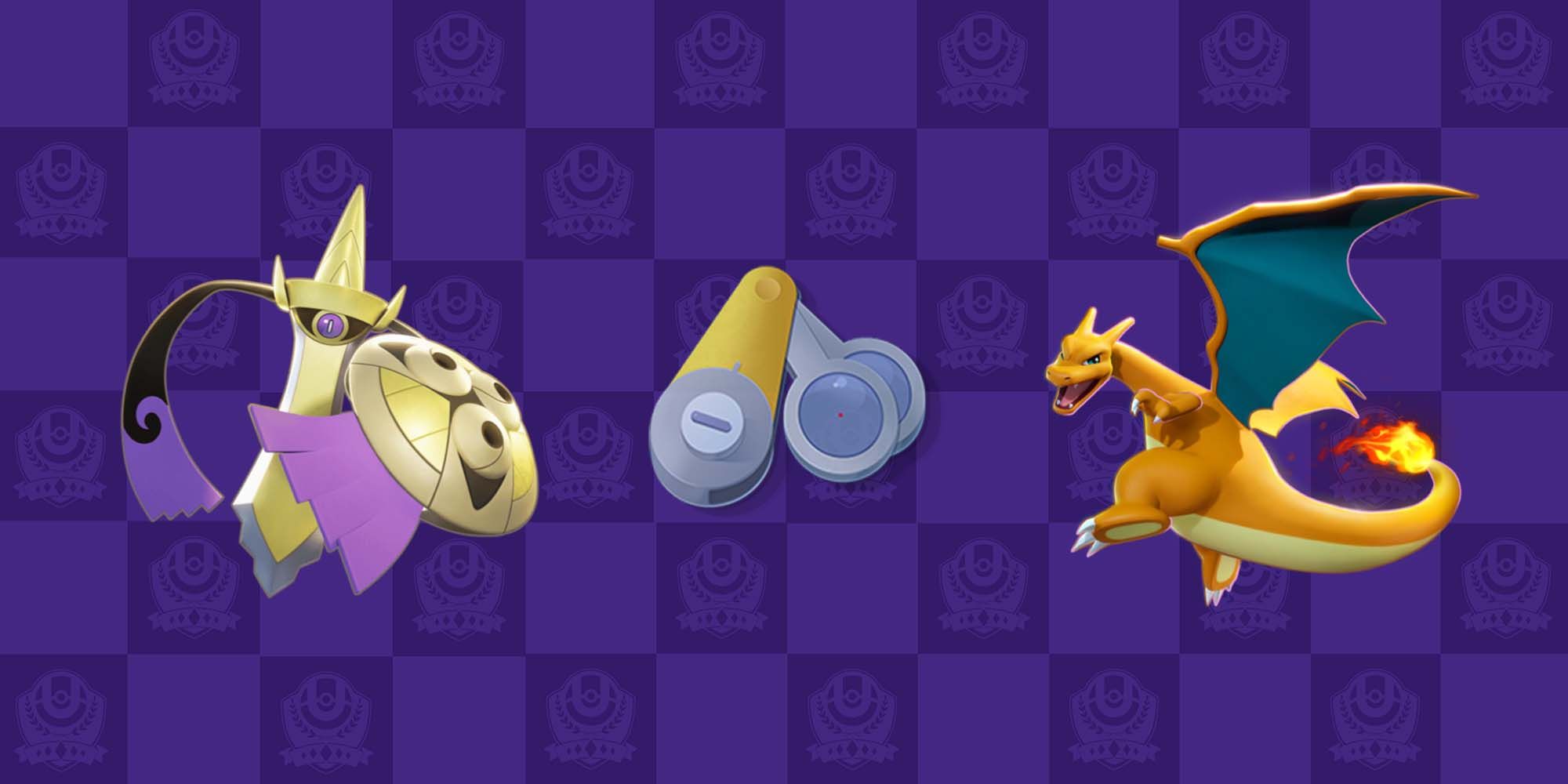 Aegislash and Charizard with a Scope Lens Held Item in Pokemon Unite