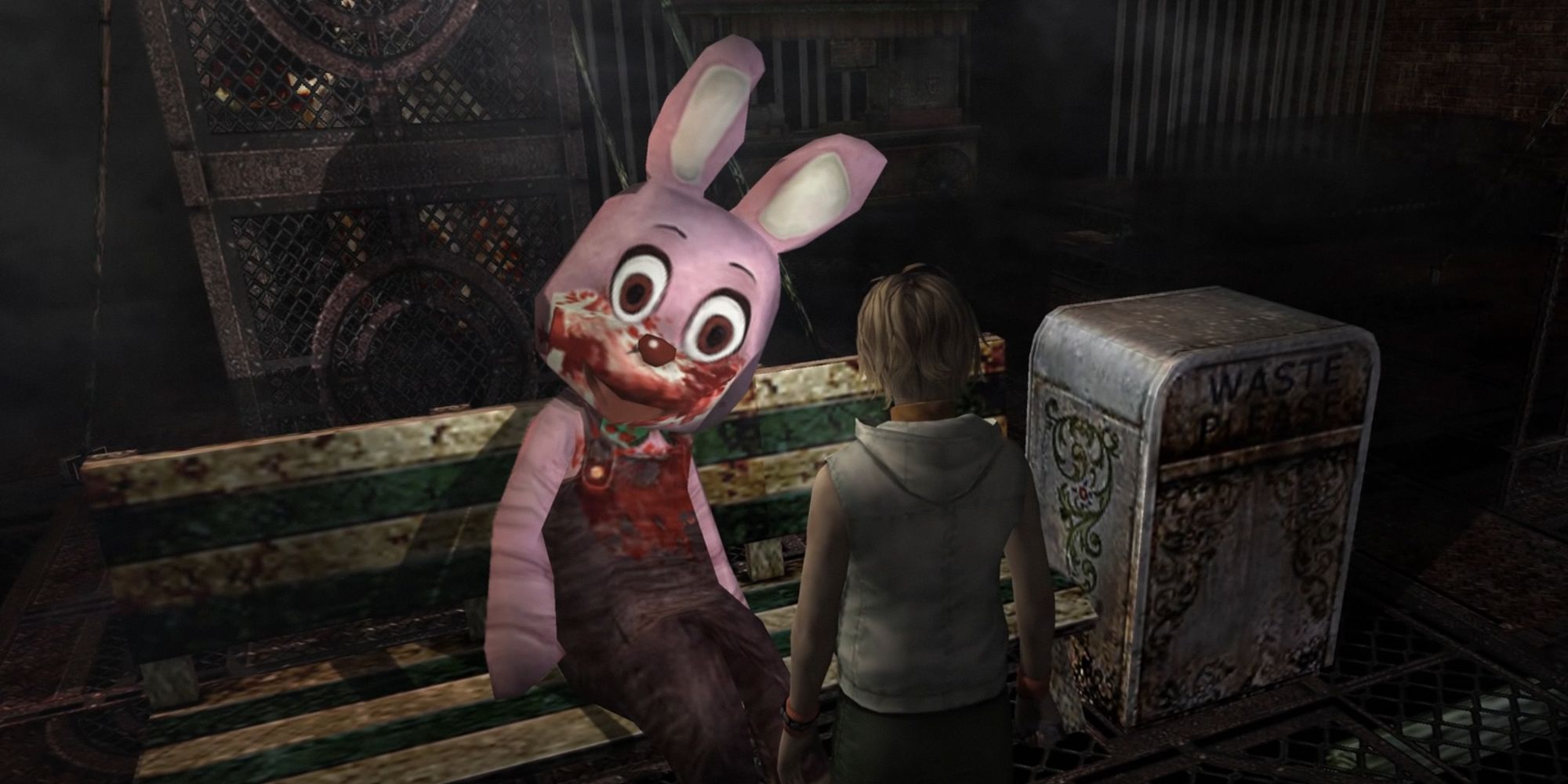 Silent Hill 3. Heather looking at Robbie the Rabbit.