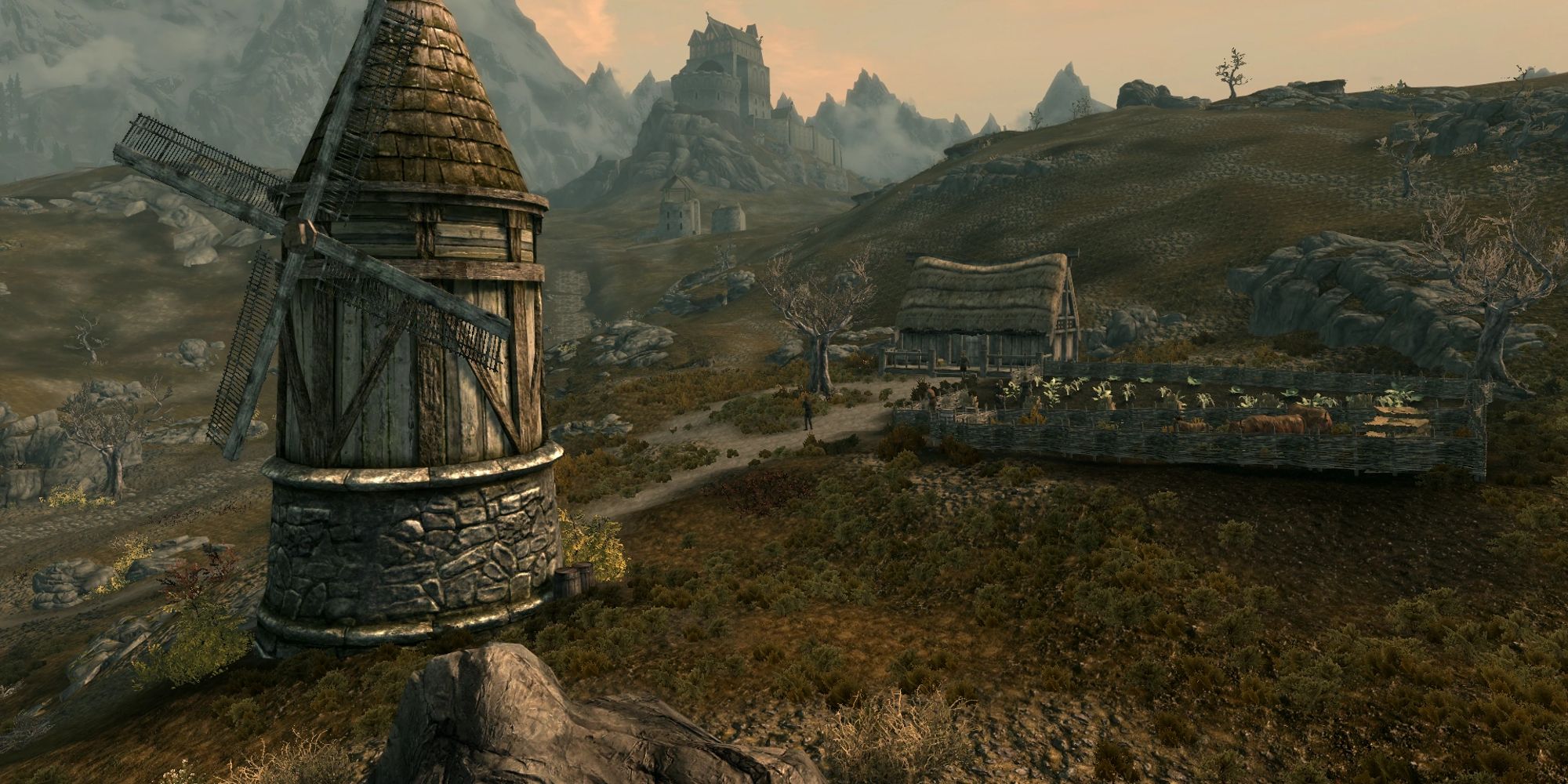 view of Loreius farm looking towards whiterun