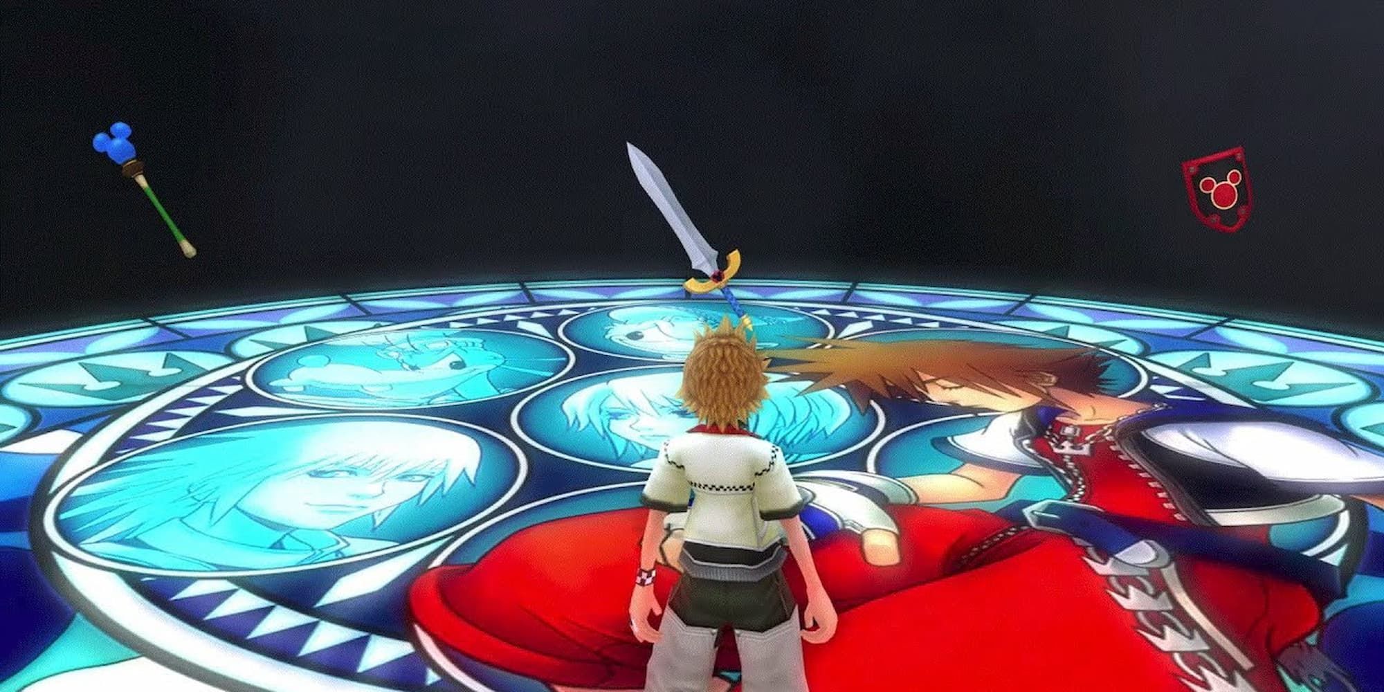 Roxas looking the Sword, Shield and Magic Rod