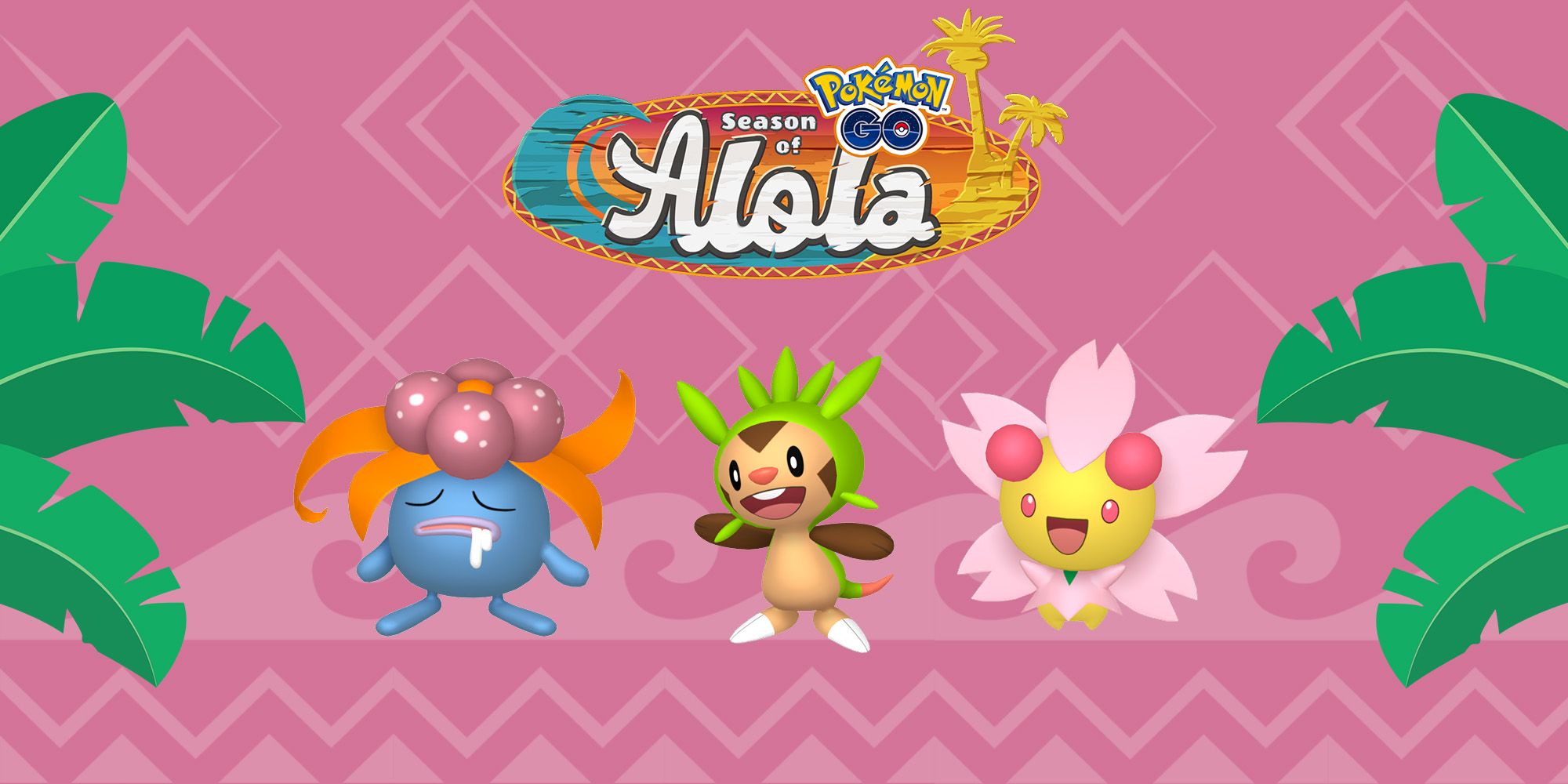 Image showing Gloom, Chespin, and Cherrim with the Season of Alola logo in Pokemon Go