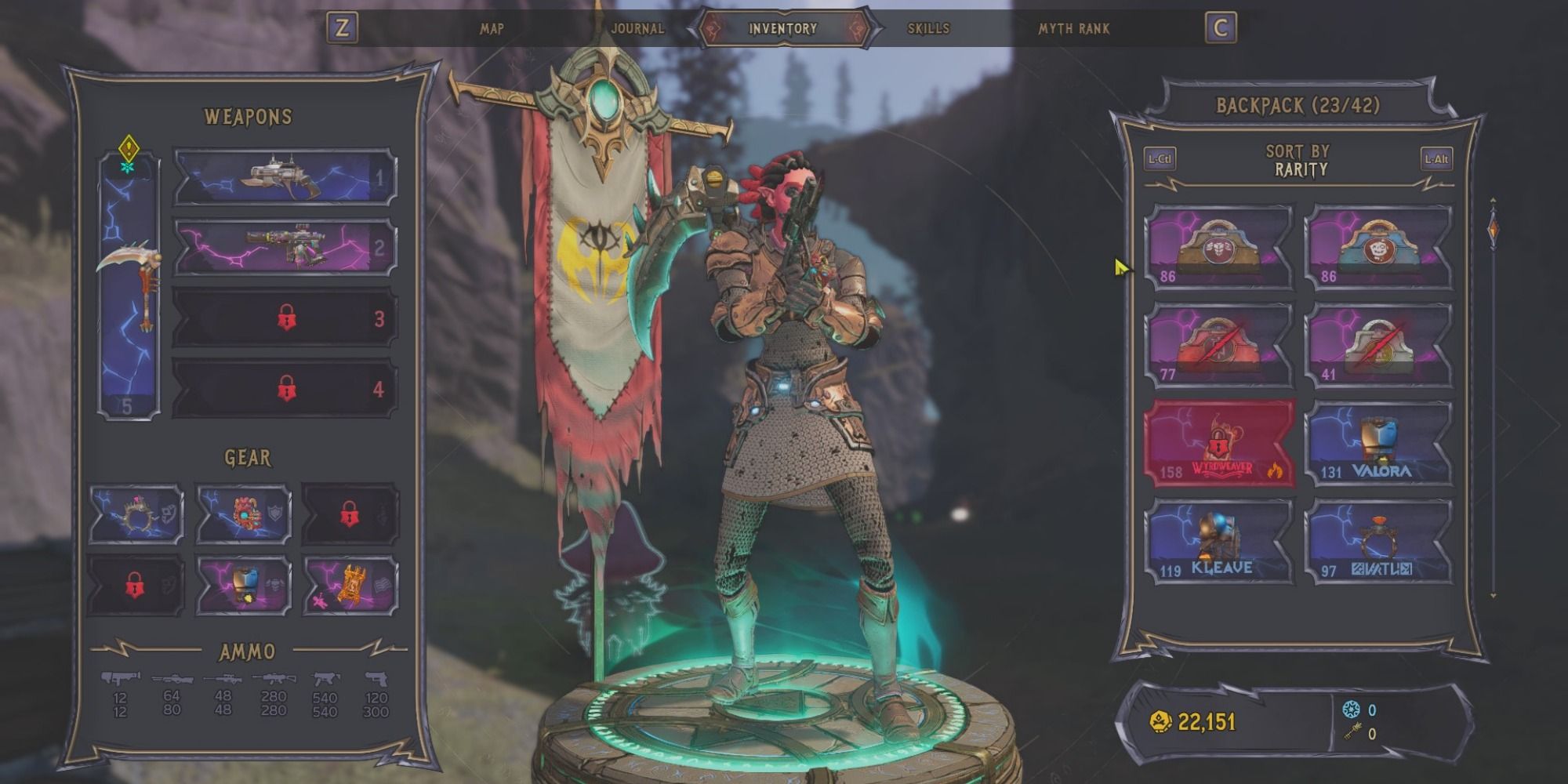 Weapons and Inventory menu of Tiny Tina's Wonderland