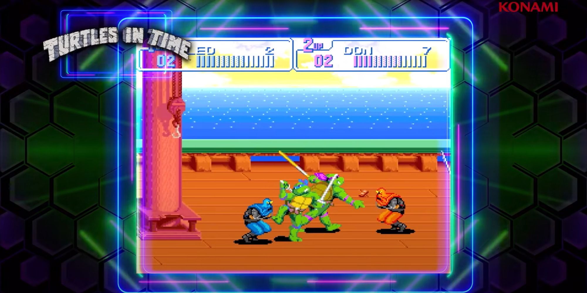 TMNT Turtles In Time footage via the announcement trailer with gameplay centered, Leo and Donnie appear to be fighting the footclan on a boat