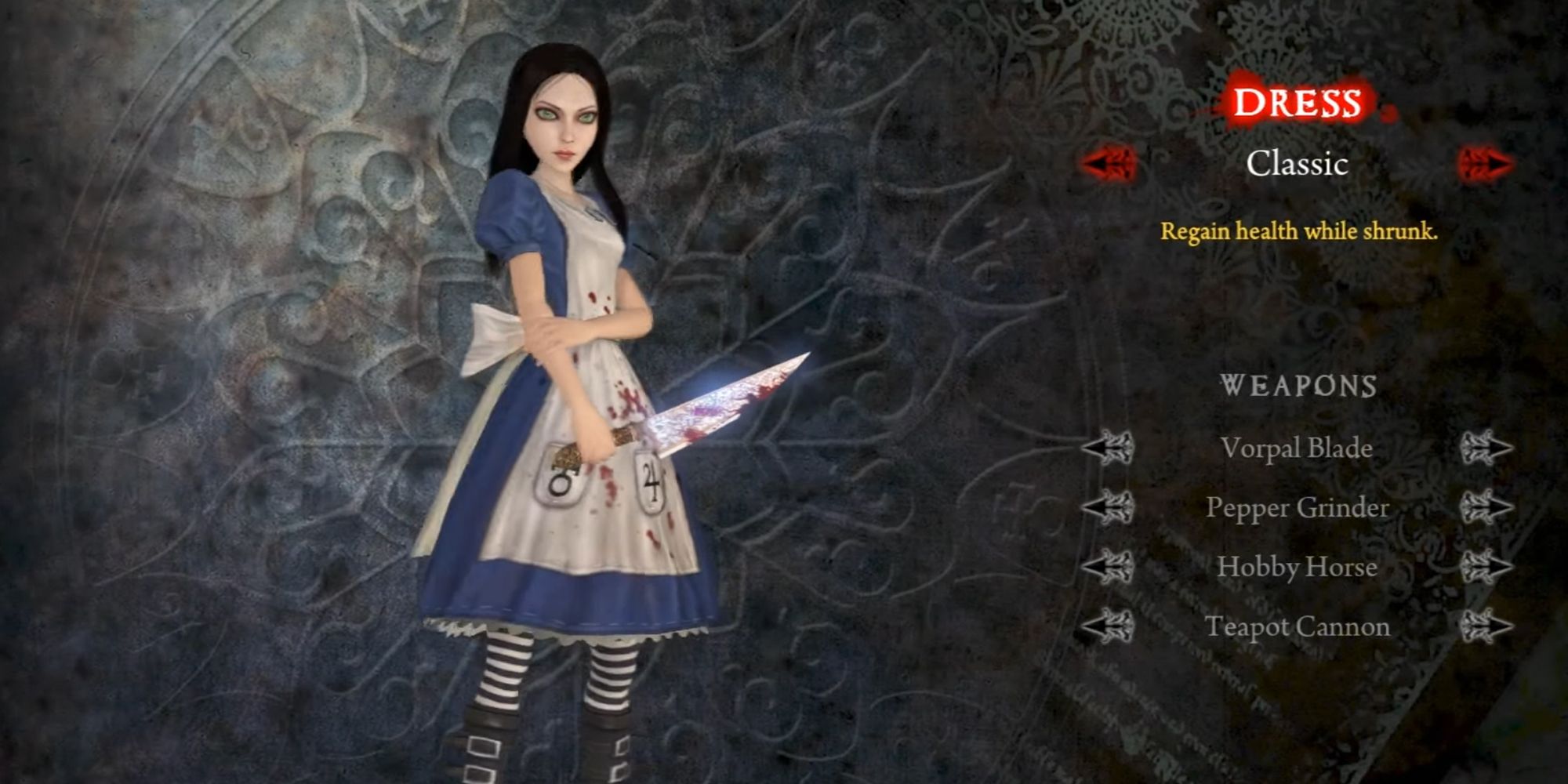 Alice Madness Returns, Alice holding the Vorpal Blade.