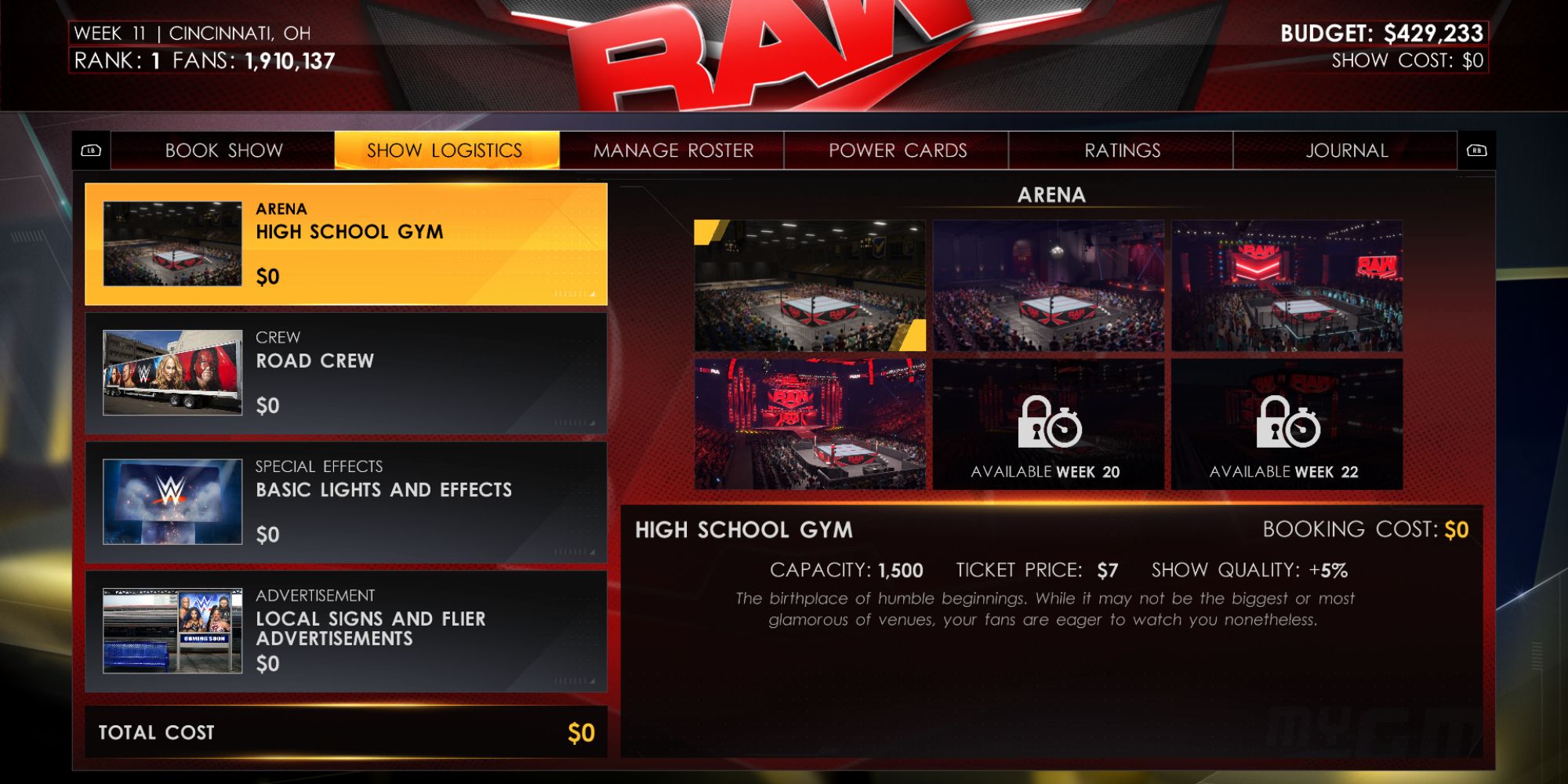 WWE 2K22 Screenshot Of MyGM Show Logistics