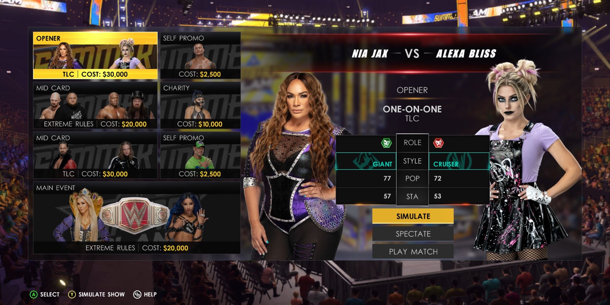 WWE 2K22 Screenshot Of MyGM SummerSlam Match Card