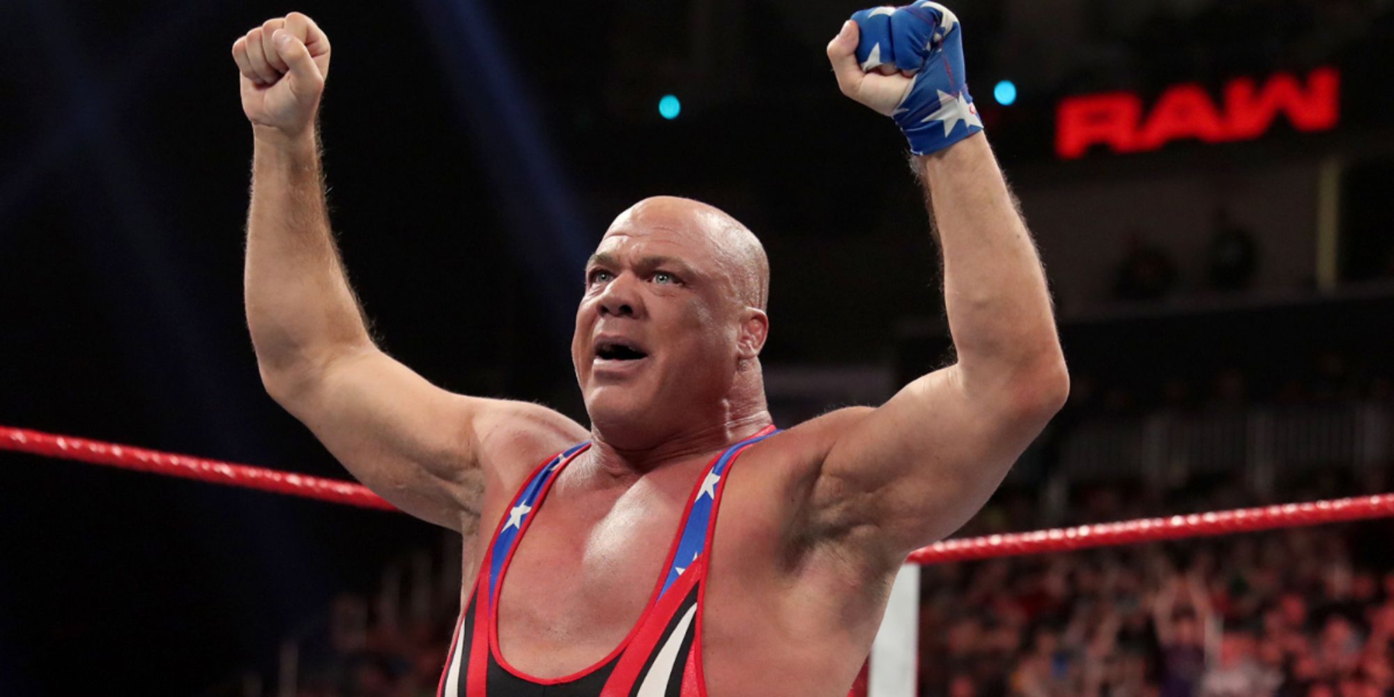 WWE Raw Kurt Angle Celebrating Win