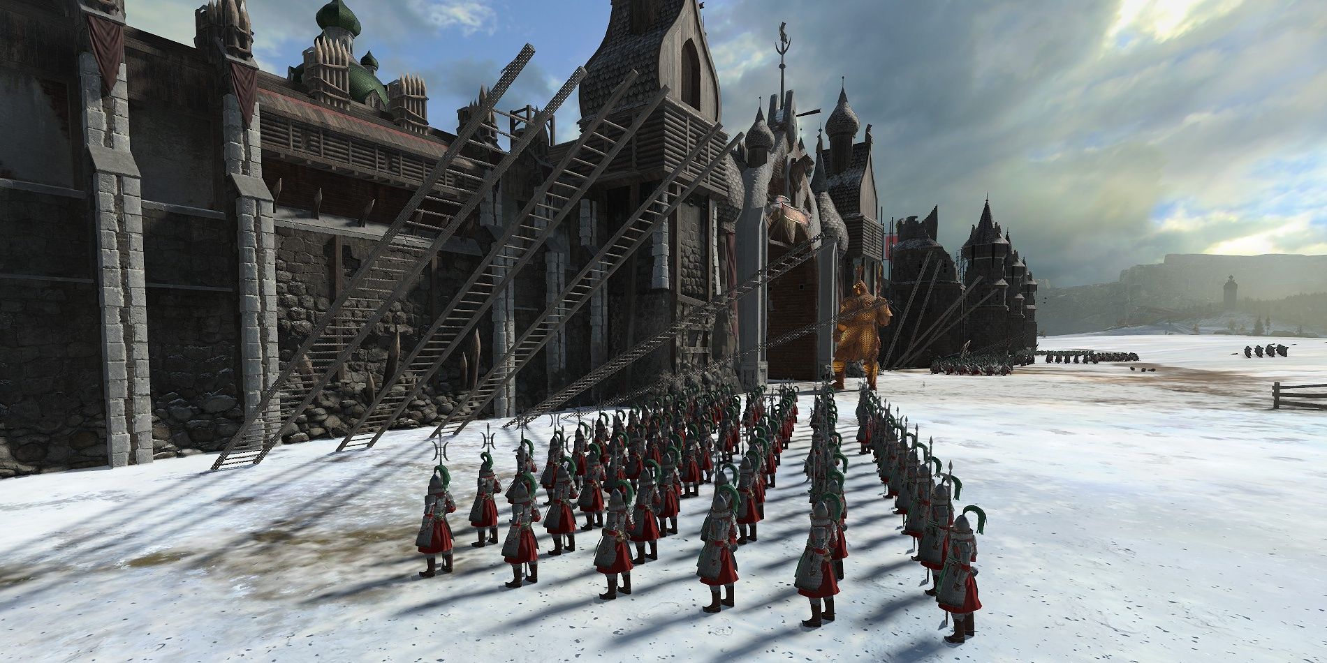 Warhammer 3 Total War Siege Ladders showing Grand Cathay assaulting Kislev