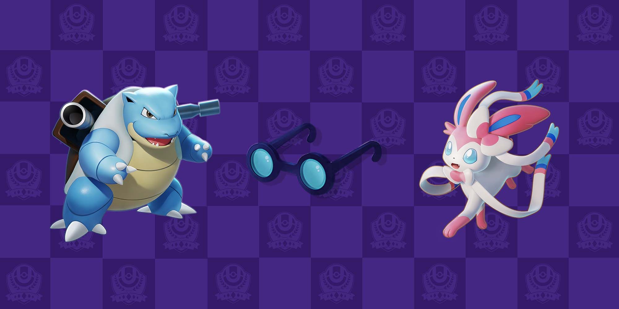 Blastoise and Sylveon with a Wise Glasses Held Item in Pokemon Unite
