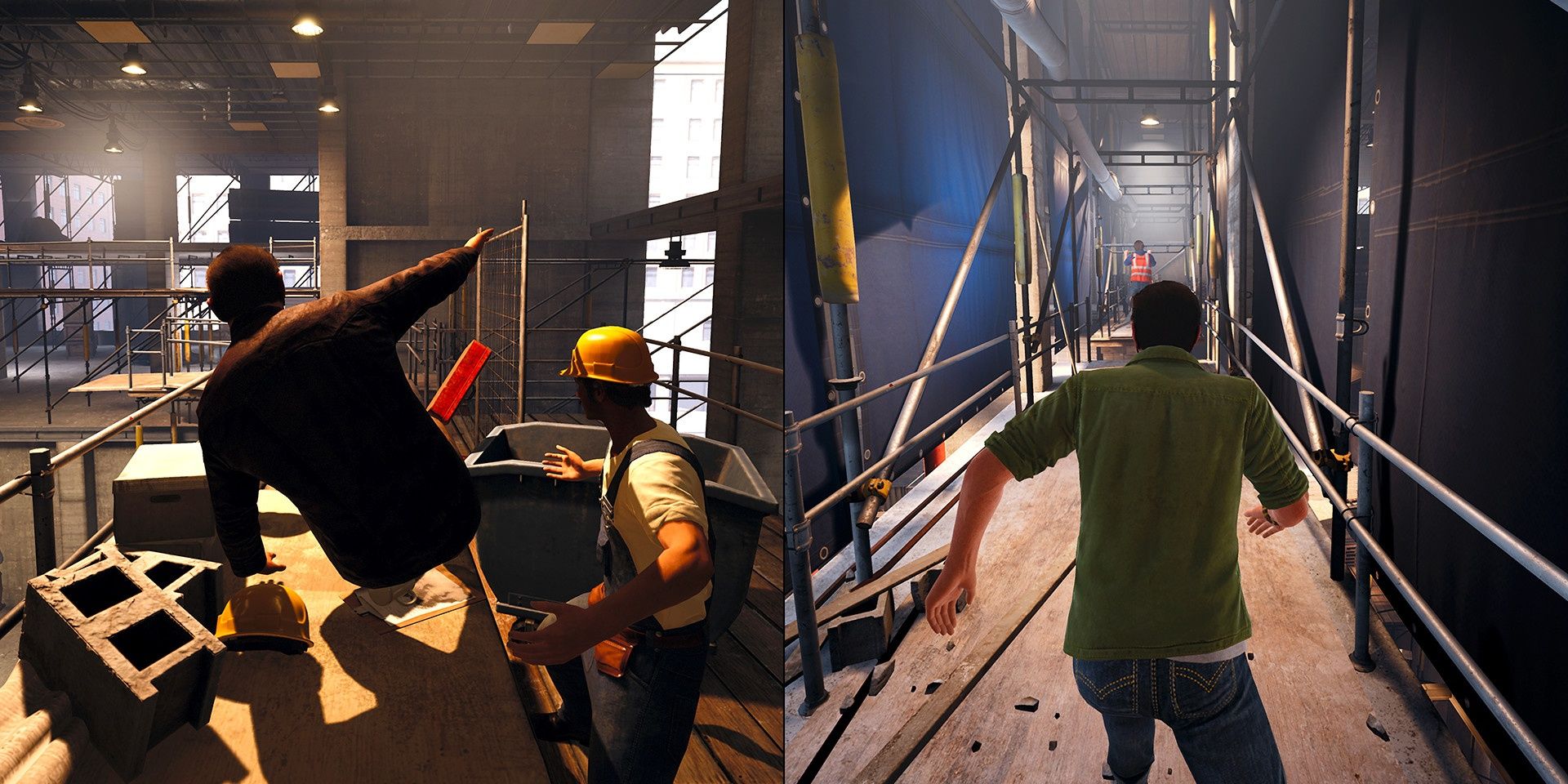 A screenshot showing split-screen gameplay in A Way Out