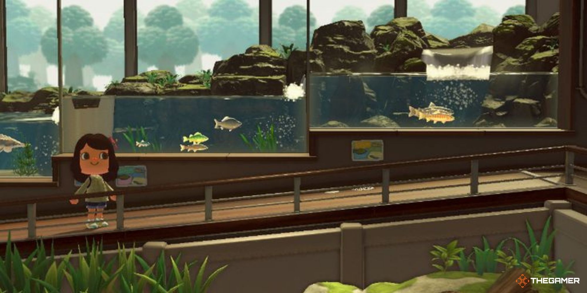 animal crossing new horizons - player in fish part of museum