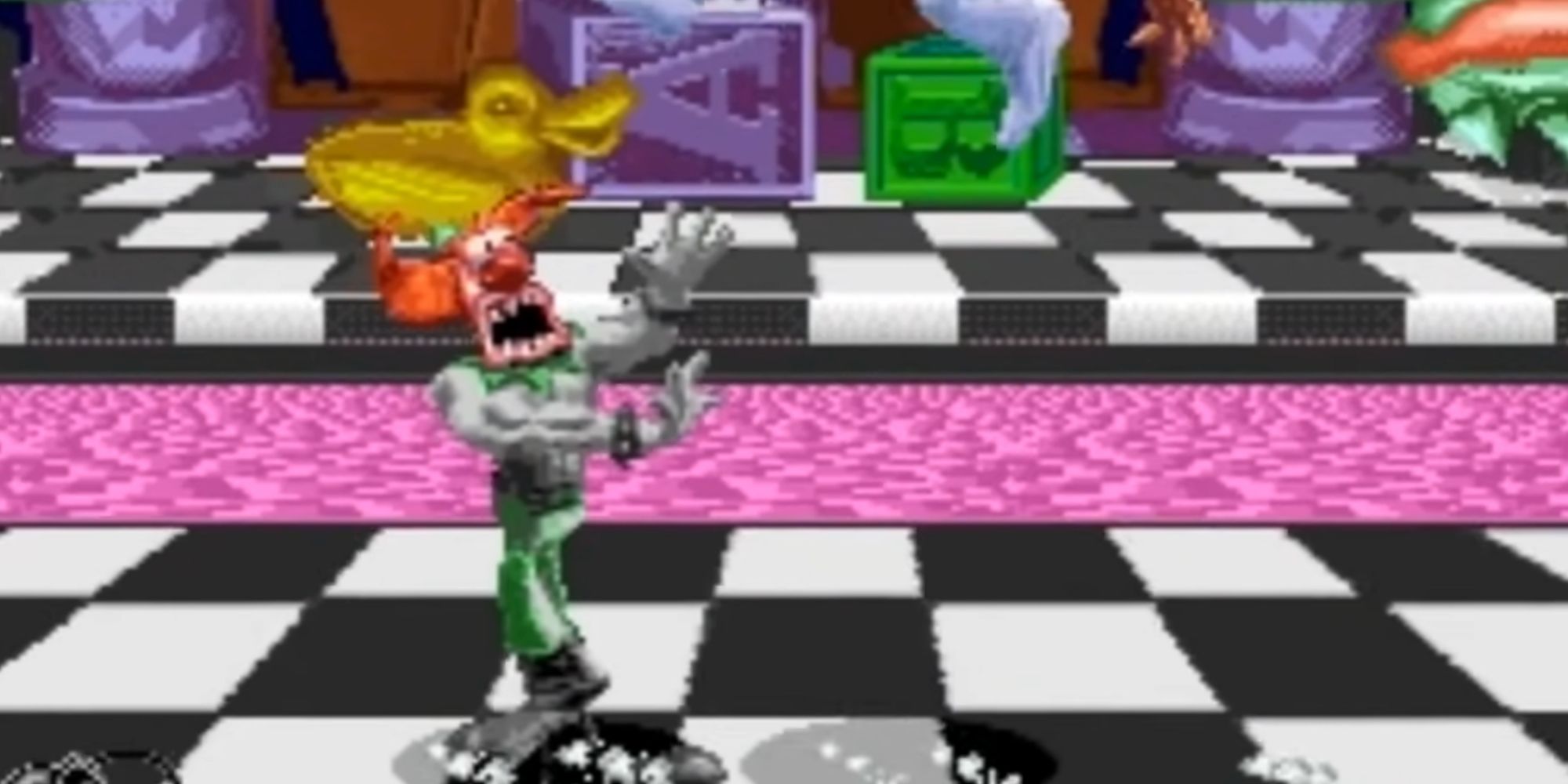 Bonker menacingly bears his teeth in Clayfighter