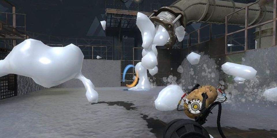 A pipe dispensing Conversion Gel in Portal 2