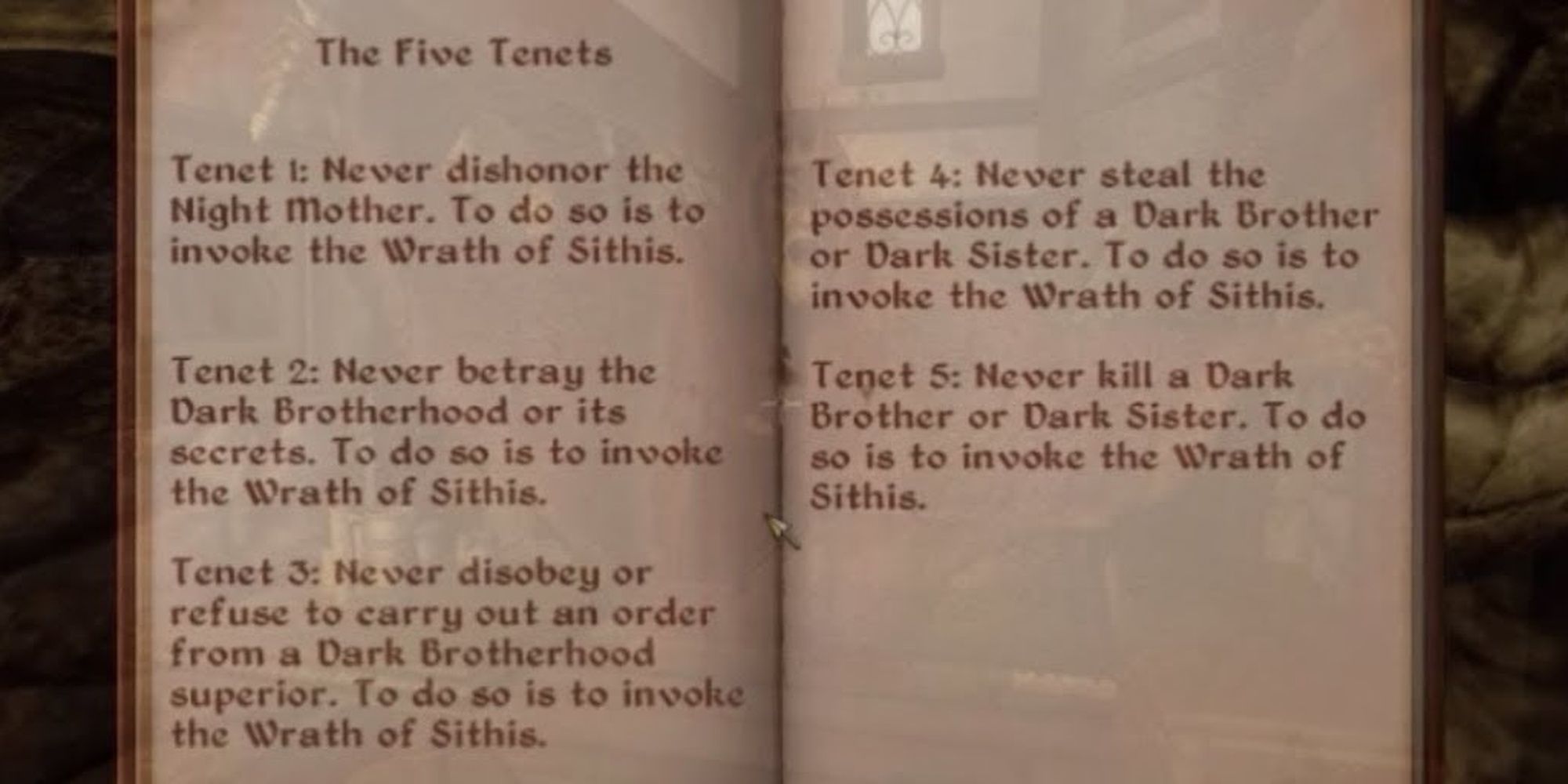 The Elder Scrolls Oblivion: The Five Tenets Of The Dark Brotherhood In A Book