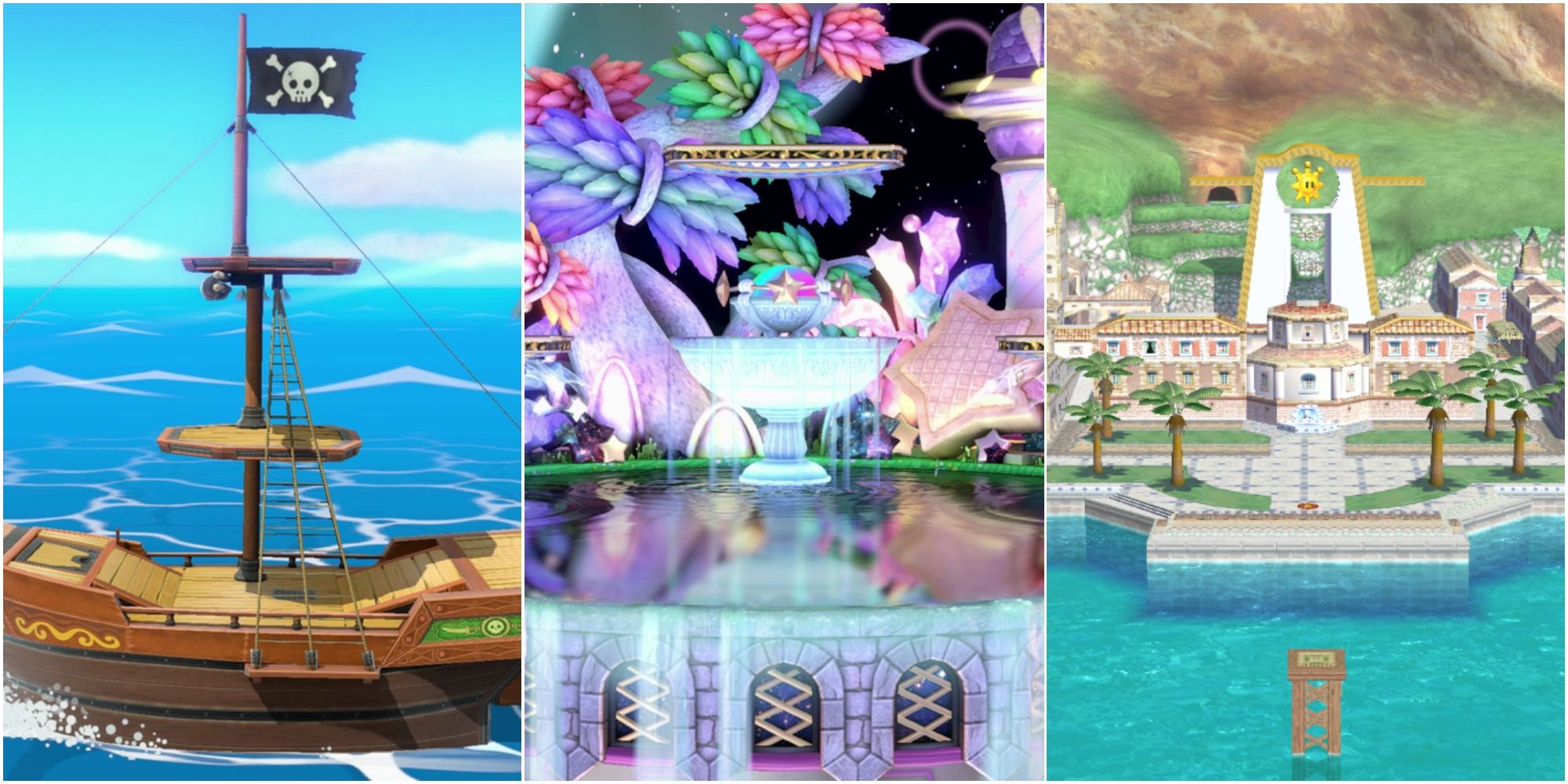 Smash Ultimate Stages Featured - Pirate Ship, Fountain Of Dreams, Delfino Plaza