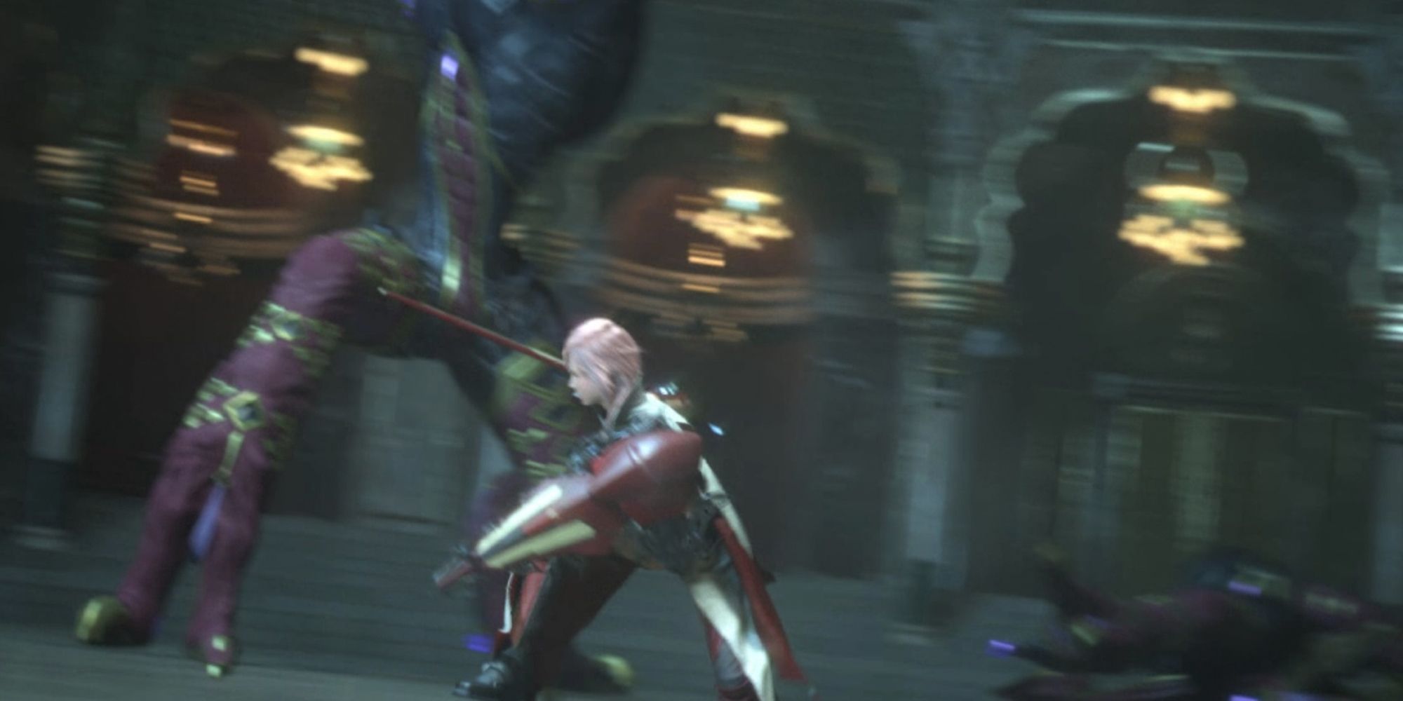 Lightning fighting in the opening cutscene. Final Fantasy 13.