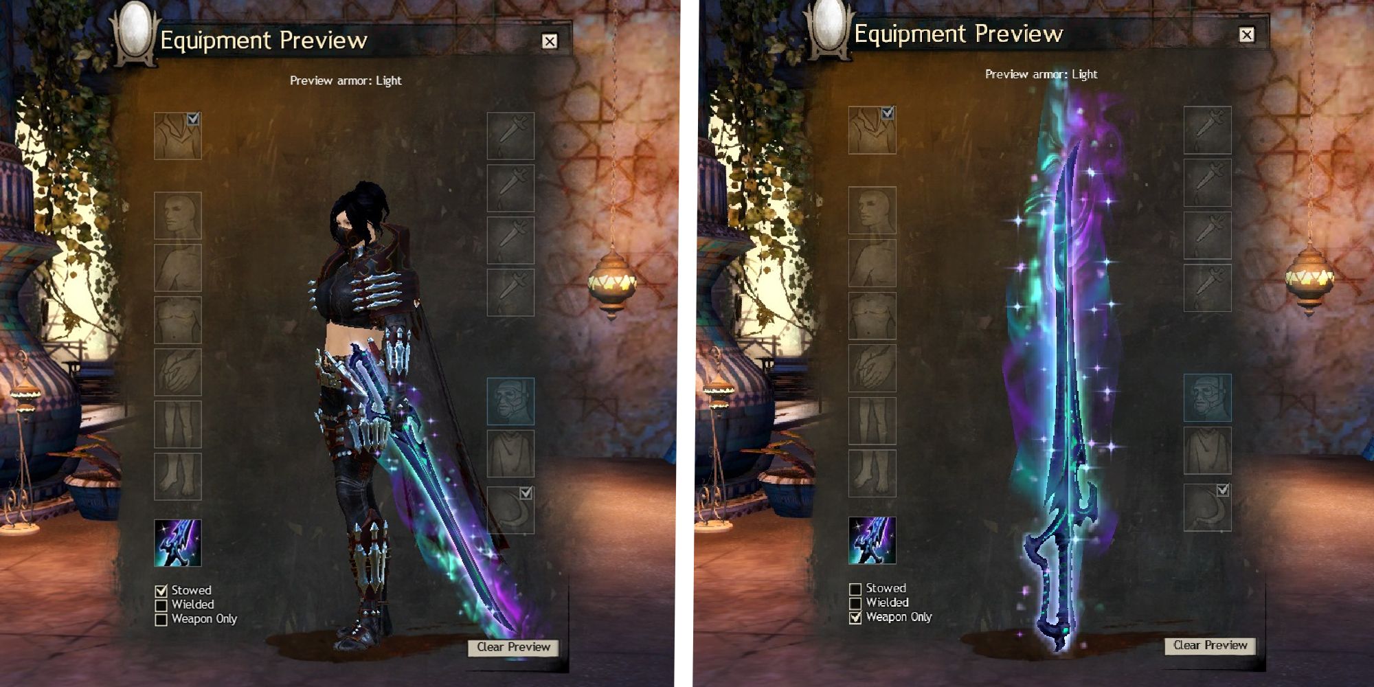 player wielding shimmering aurora sword skin