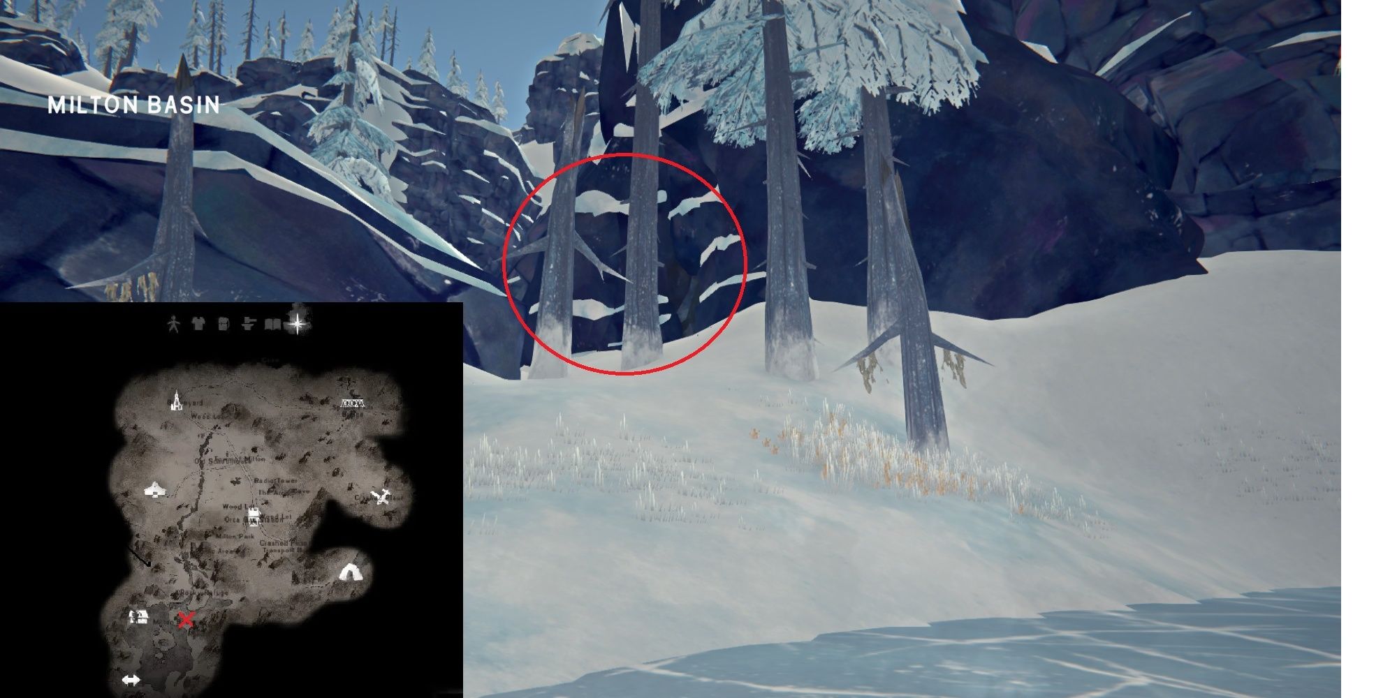 The Long Dark Mountain Town Milton Basin Cave Charcoal Map