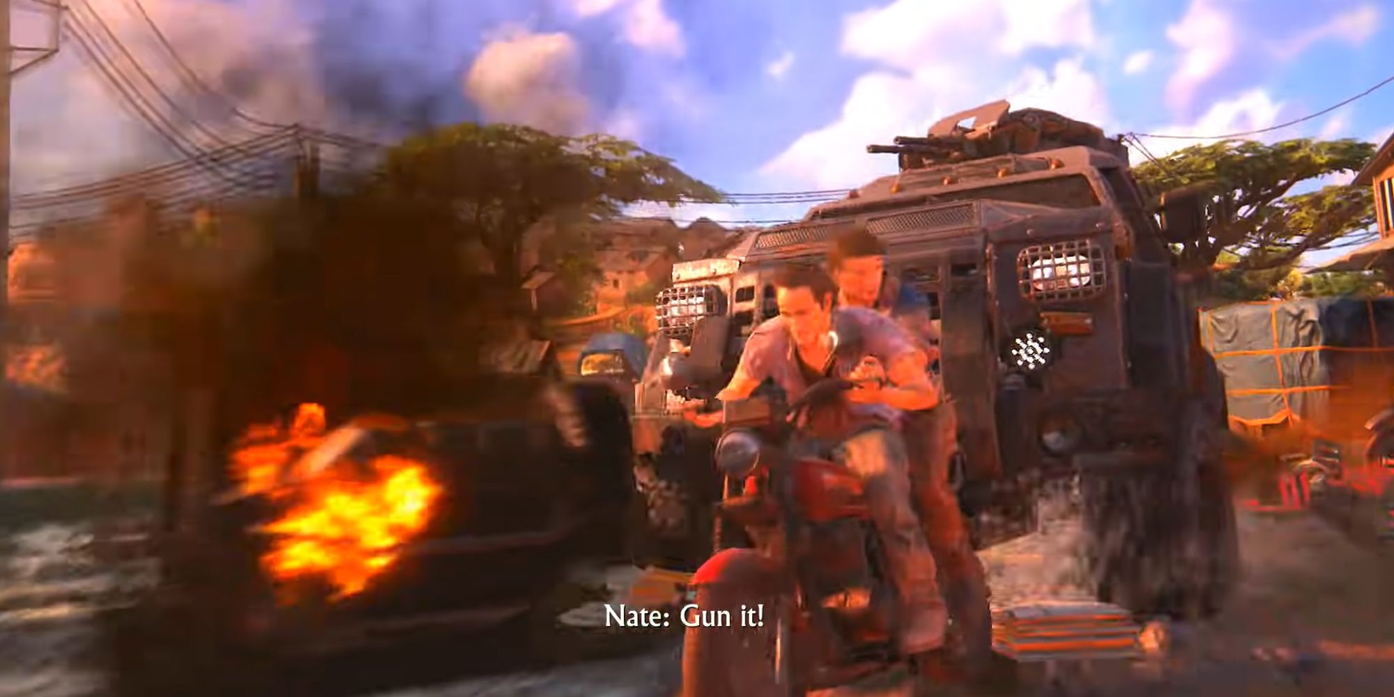 Uncharted 4 Madagascar, Sam and Nate chase.