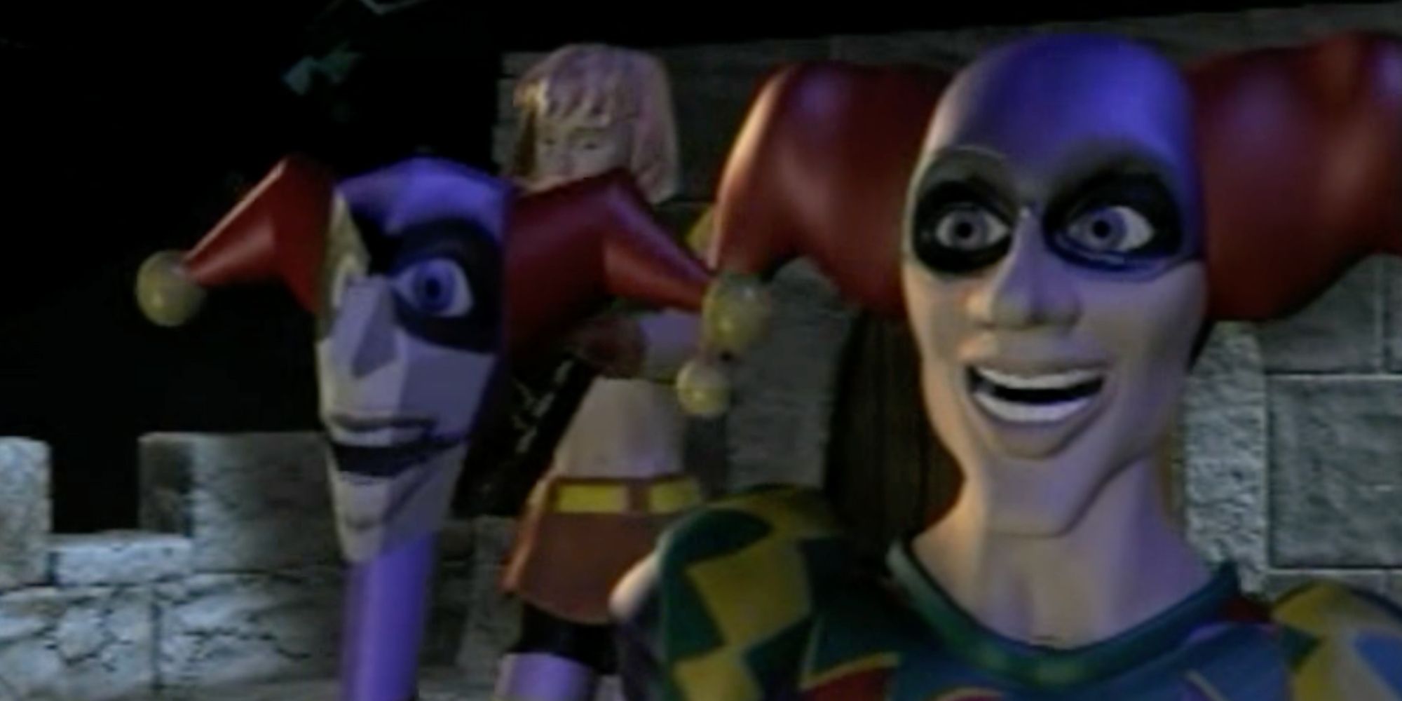 Fargus and his hand puppet Sid smile blankly at the player in Pandemonium!