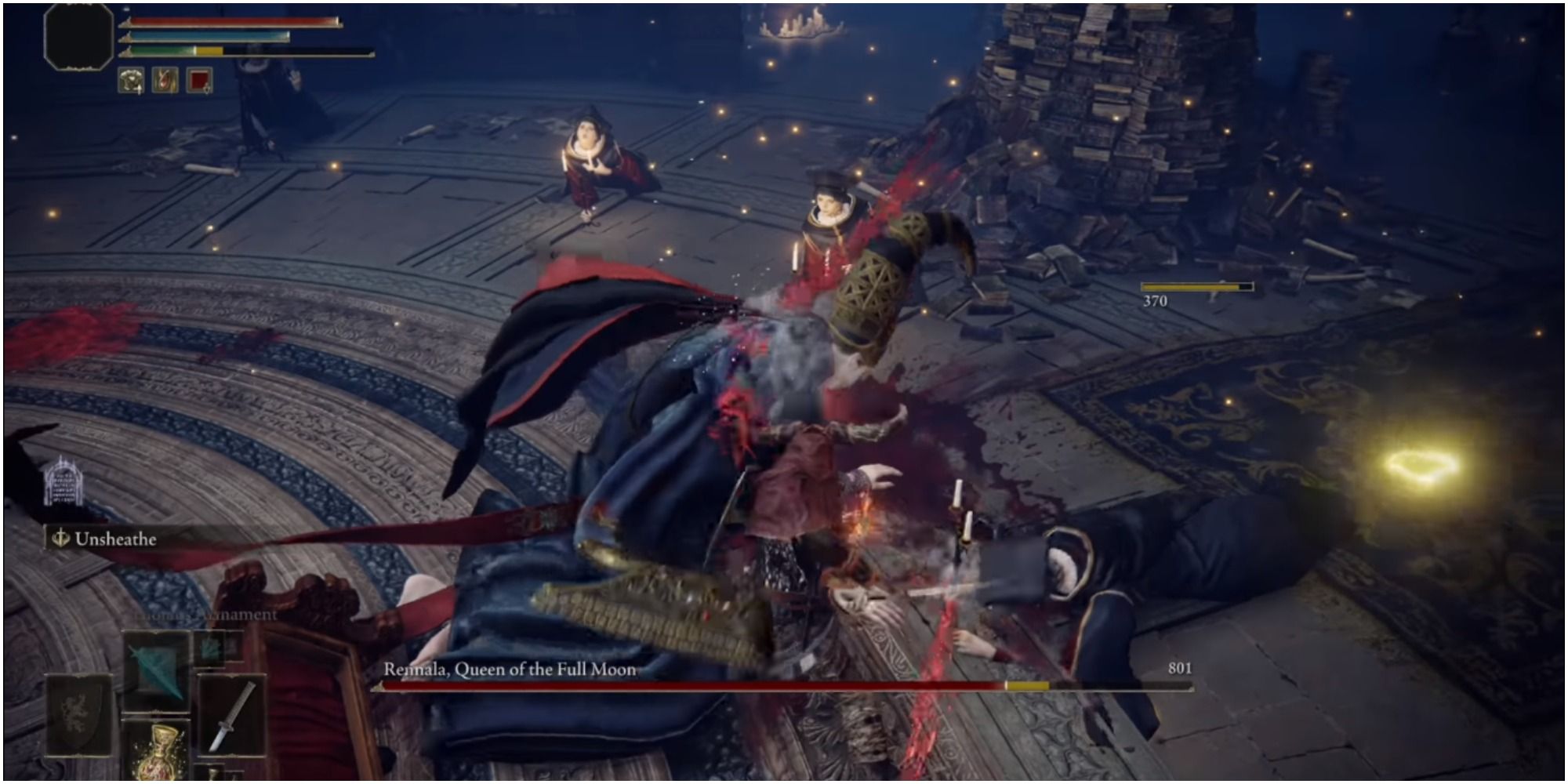 Tarnished attacking the Demigod with a weapon.