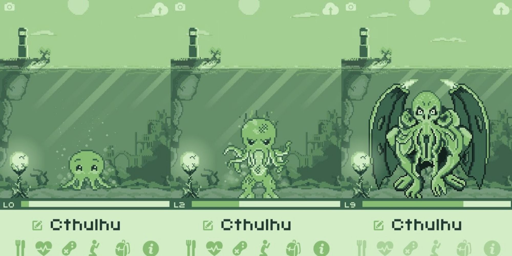Three stages of growth of Cthulhu pet