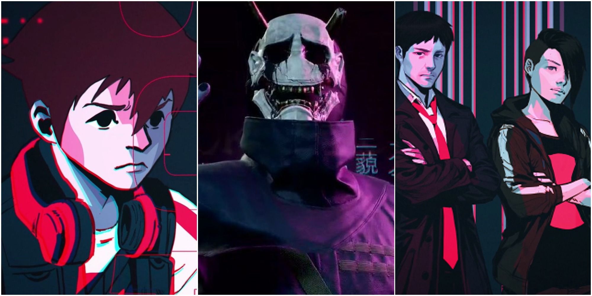 on the left is Ryota from the Ghostwire: Tokyo Prelude, in the middle is the Stranger and on the right is KK and Rinko