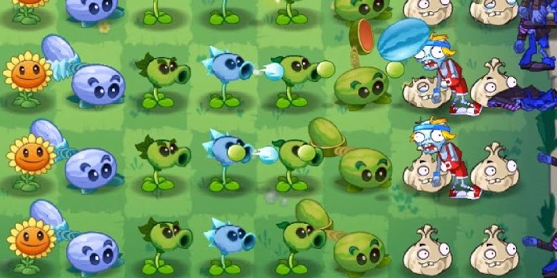Plants fighting off Zombies in Plants VS Zombies 3