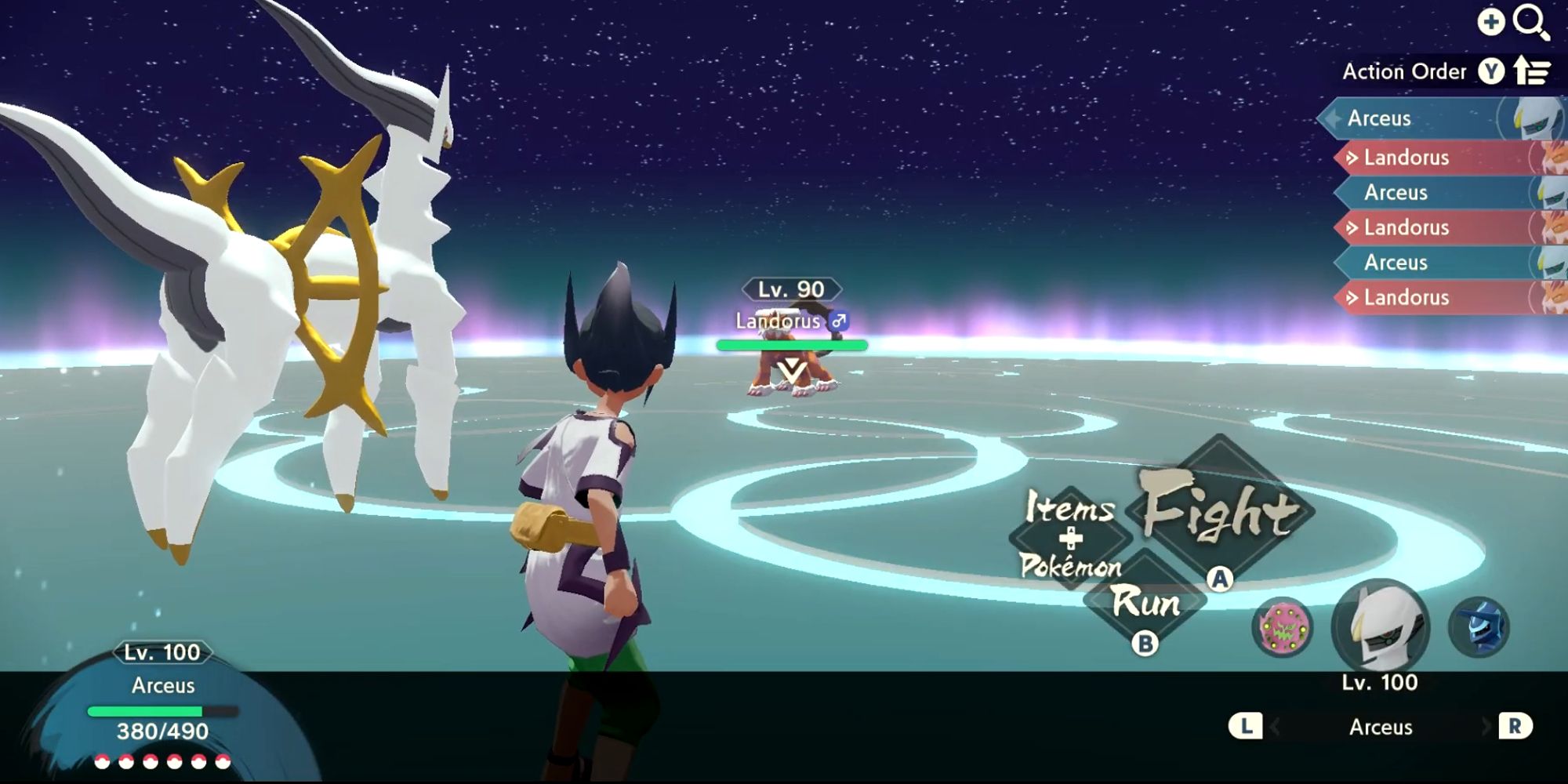 battling landorus with arceus in the eternal battle reverie