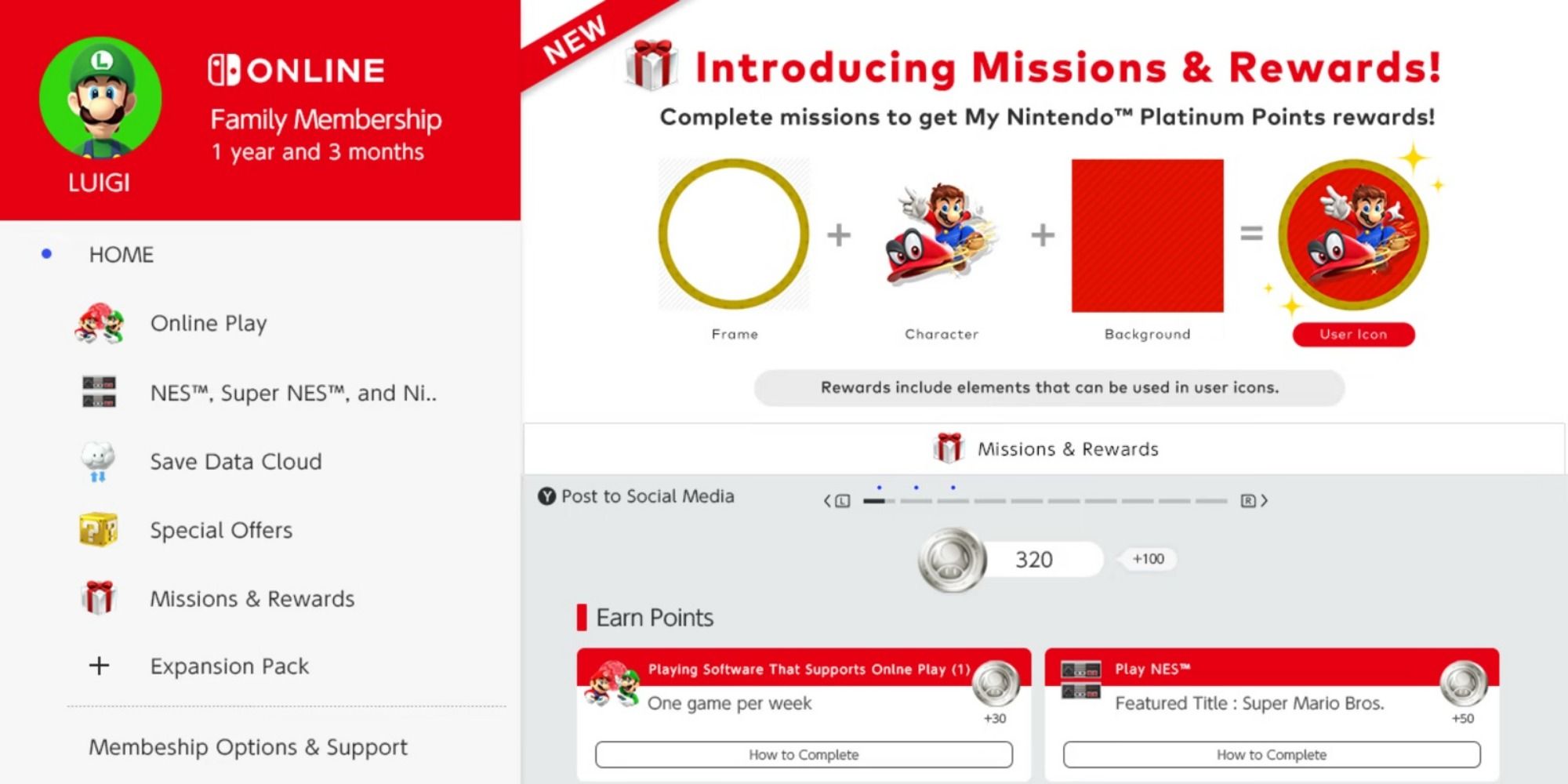 rewards nso section nintendo