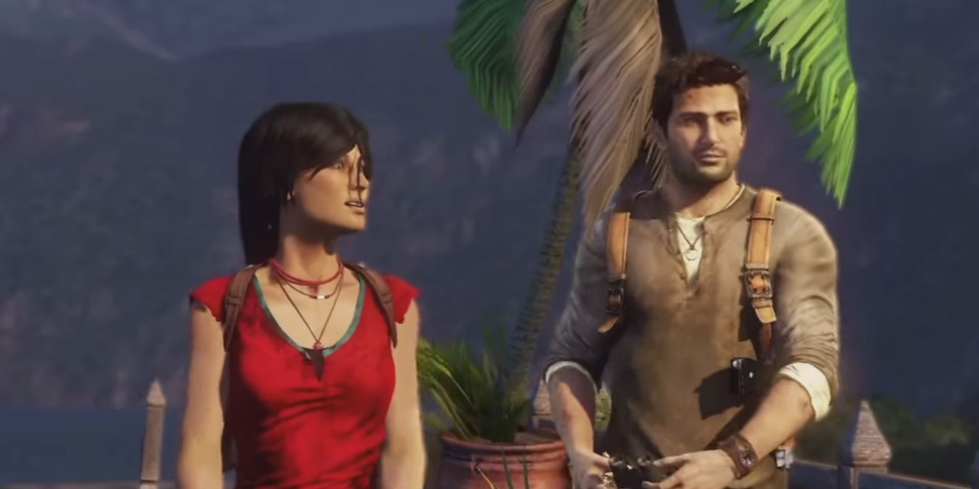 Uncharted 2 cutscene. Chloe and Nate at hotel.