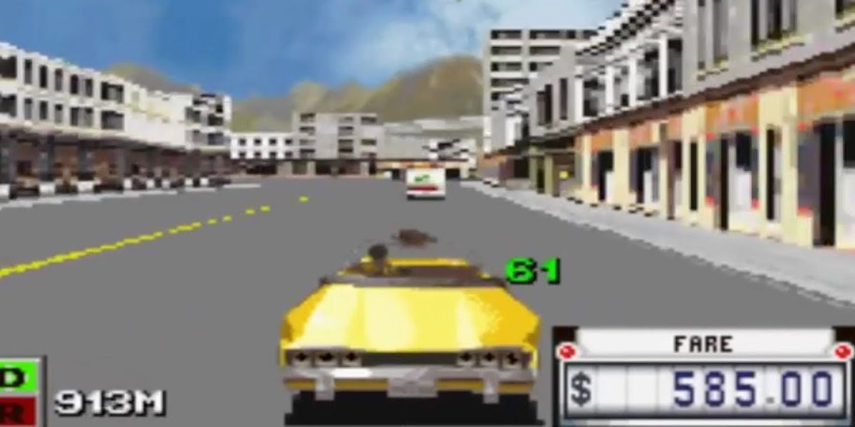 The Crazy Taxi speeds around the city.