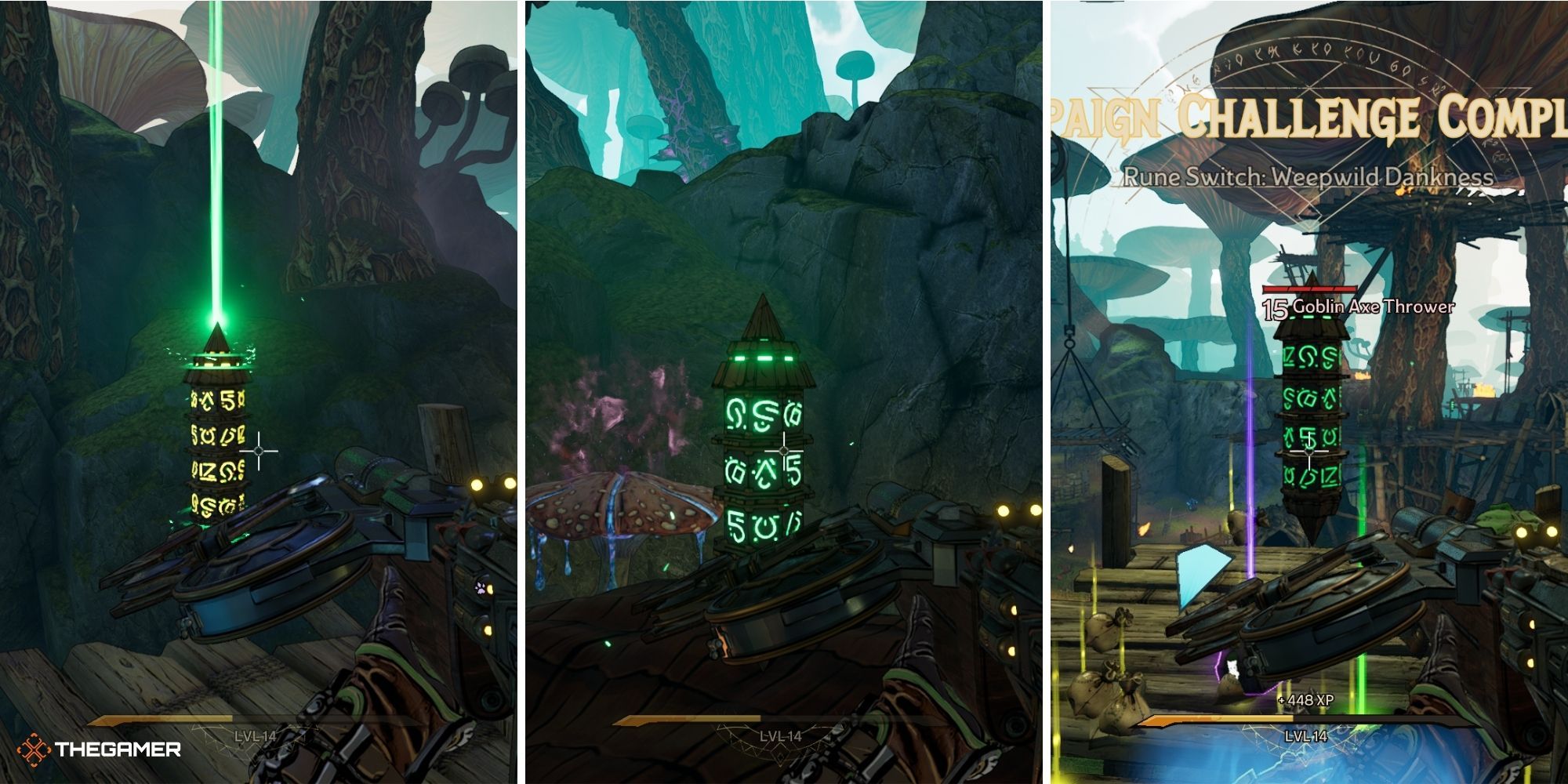 tiny tina's wonderlands - completing the rune switch challenge in the weepwild dankness