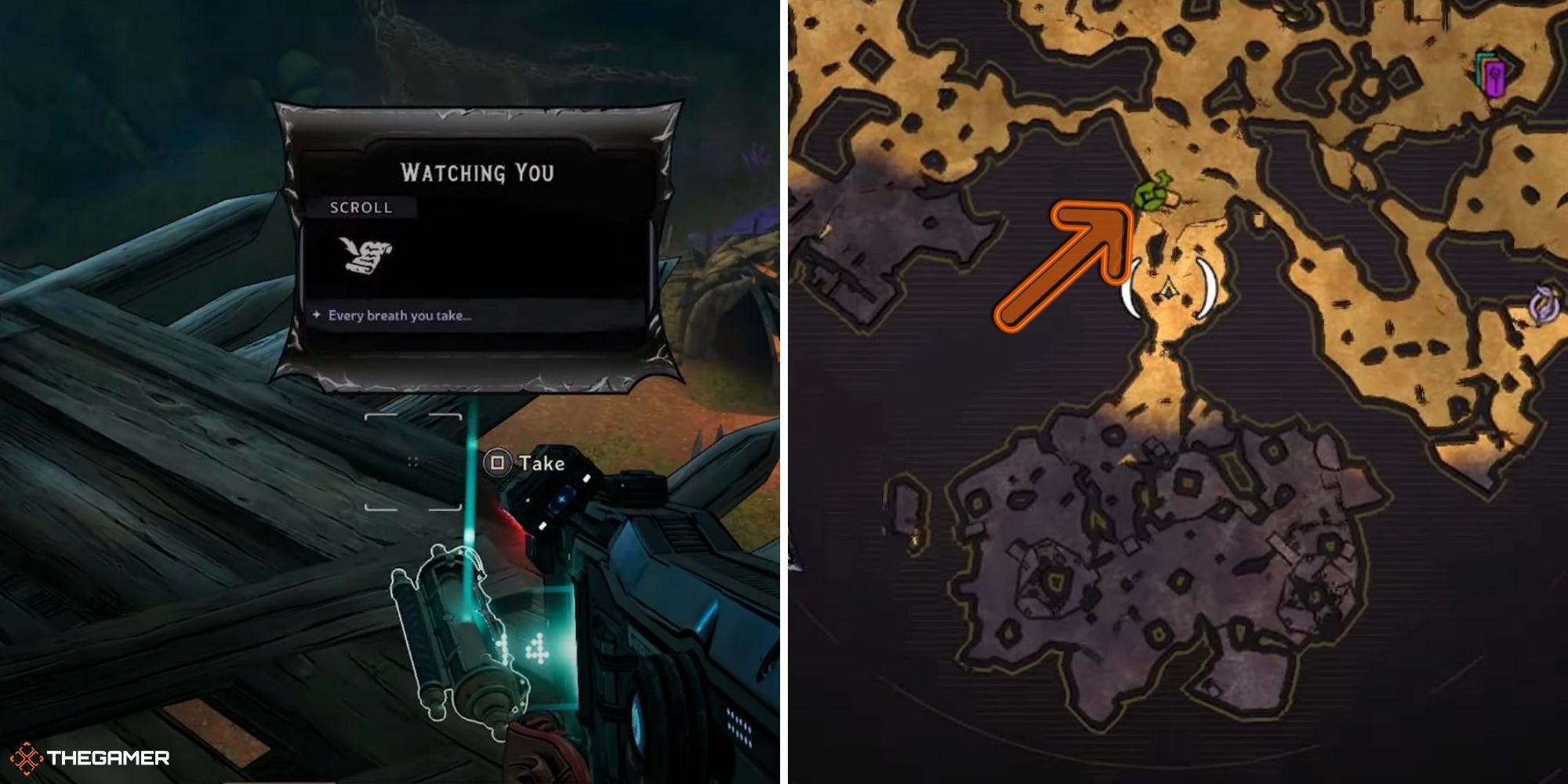 tiny tina's wonderlands - lore scroll on left, location on right (weepwild dankness) (2)