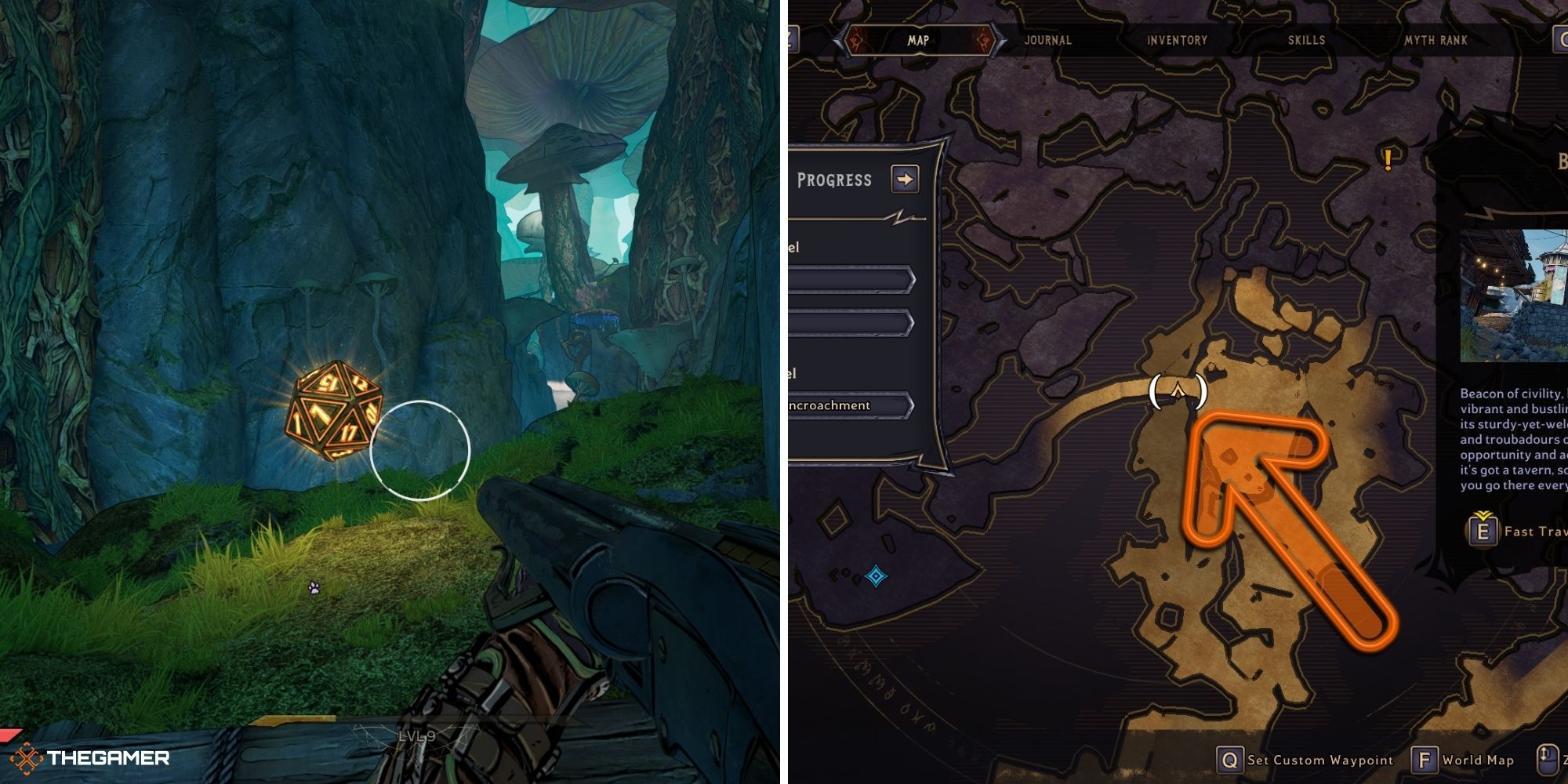 tiny tina's wonderlands - lucky die on left, weepwild dankness map on right (1)