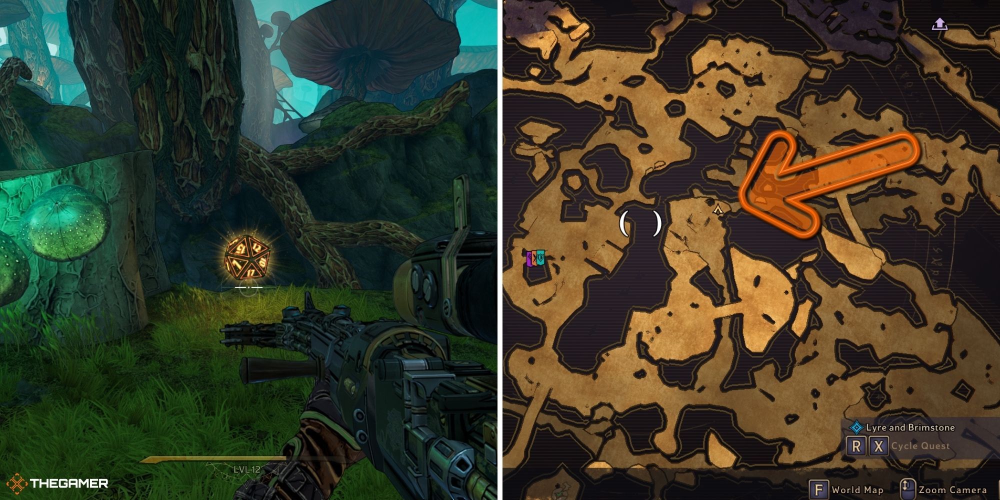 tiny tina's wonderlands - lucky die on left, weepwild dankness map on right (8)
