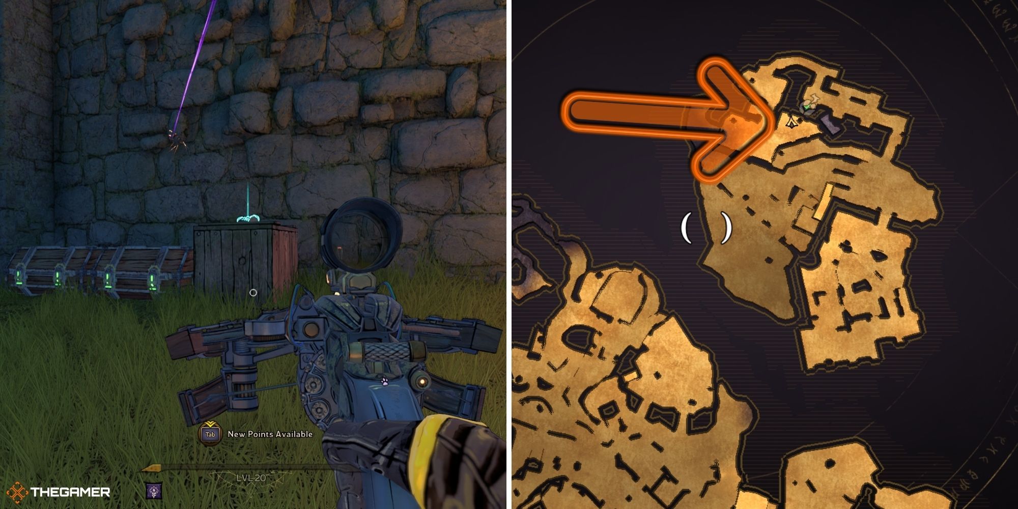 tiny tina's wonderlands - queen's gate - lore scroll on left, map on right