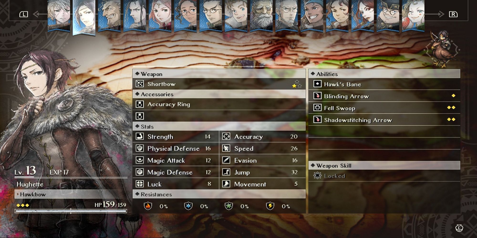 Hughette's stats and skills in Triangle Strategy