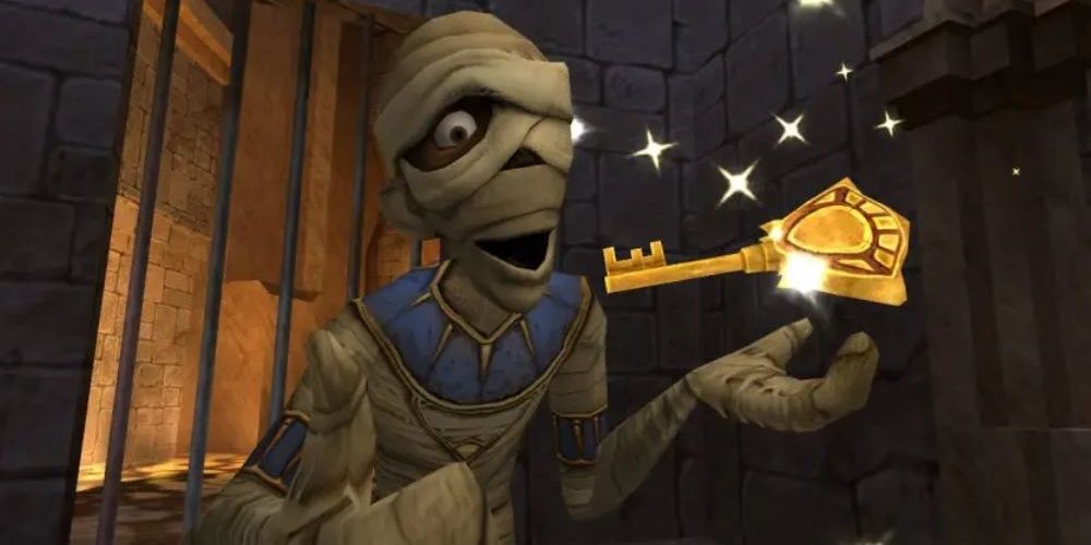 Tut with a key in Sphinx and the Cursed Mummy