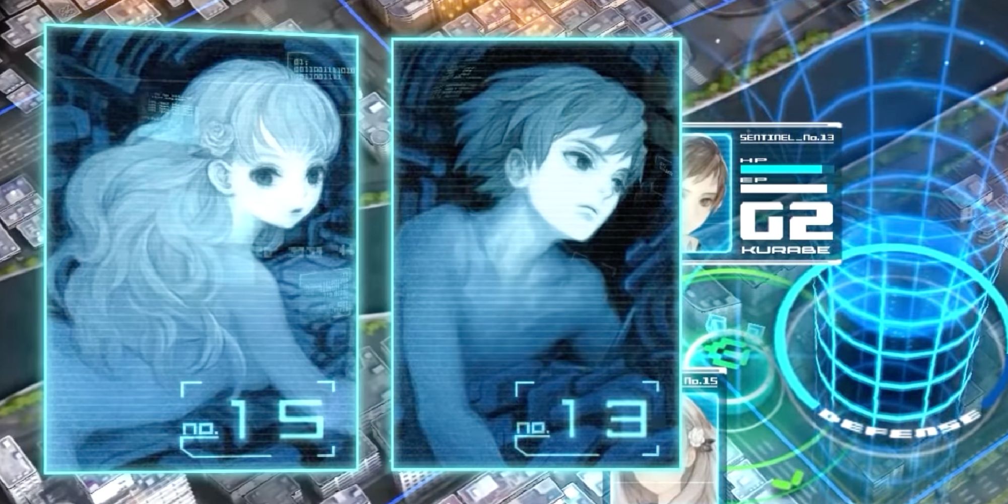Fuyusaka and Kurabe, nude in the cockpit of their Sentinels, in 13 Sentinels: Aegis Rim