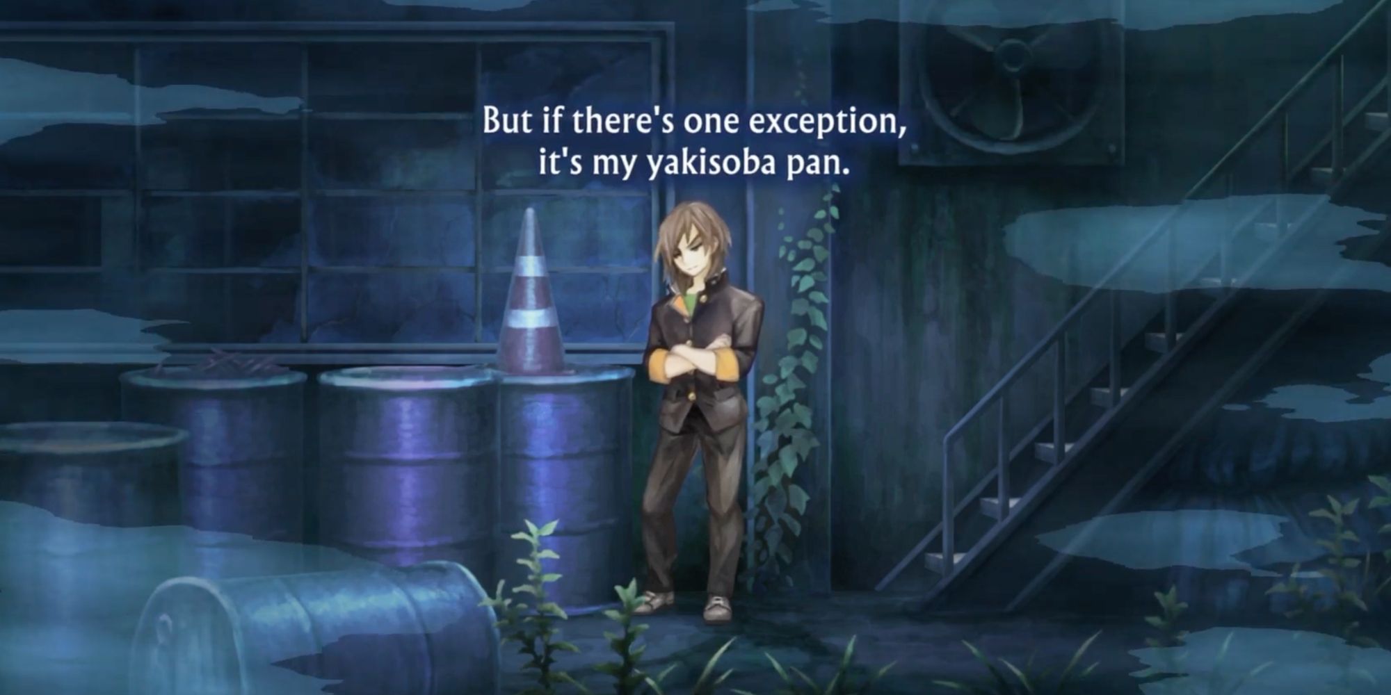 Hijiyama ponders the deliciousness of yakisoba pan in 13 Sentinels: Aegis Rim