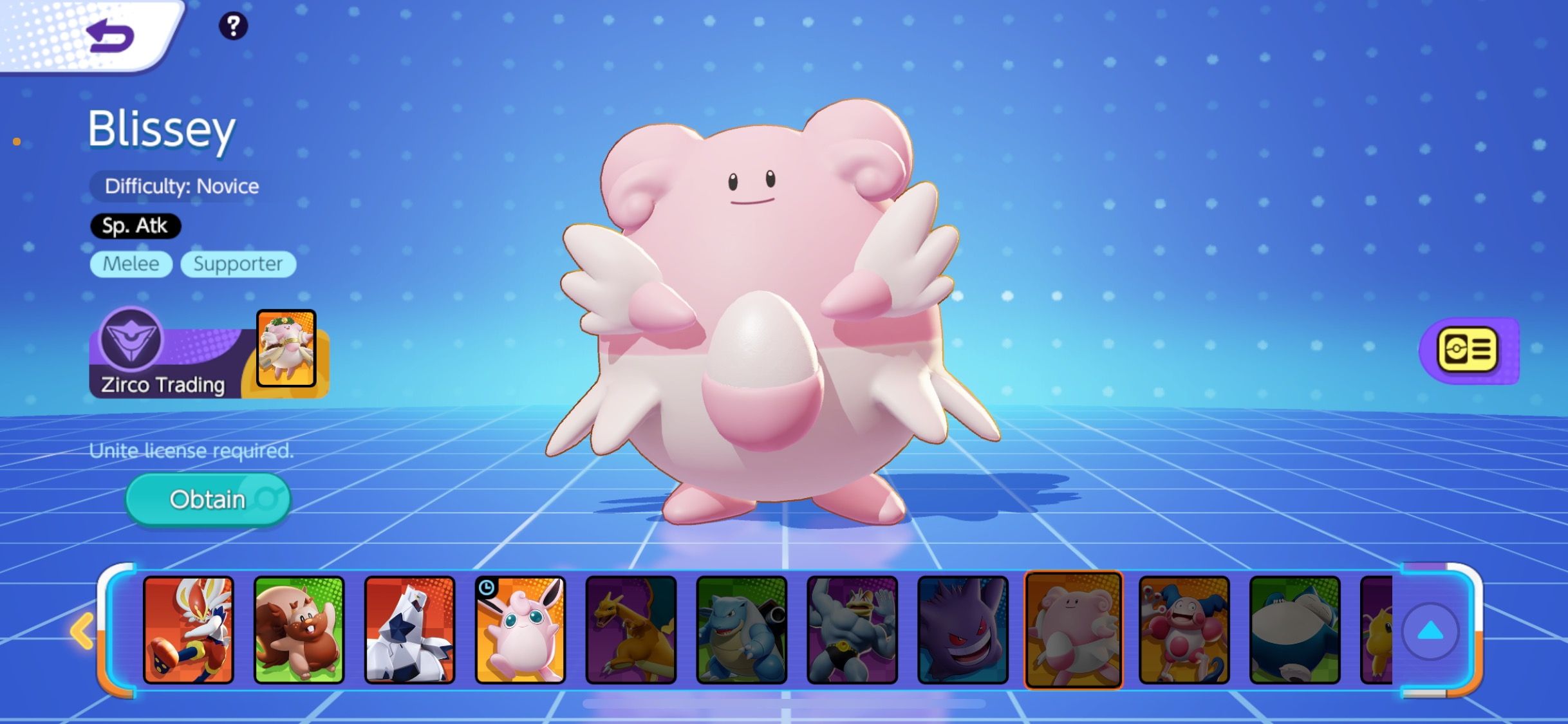 Blissey in the Pokemon Unite Character Menu