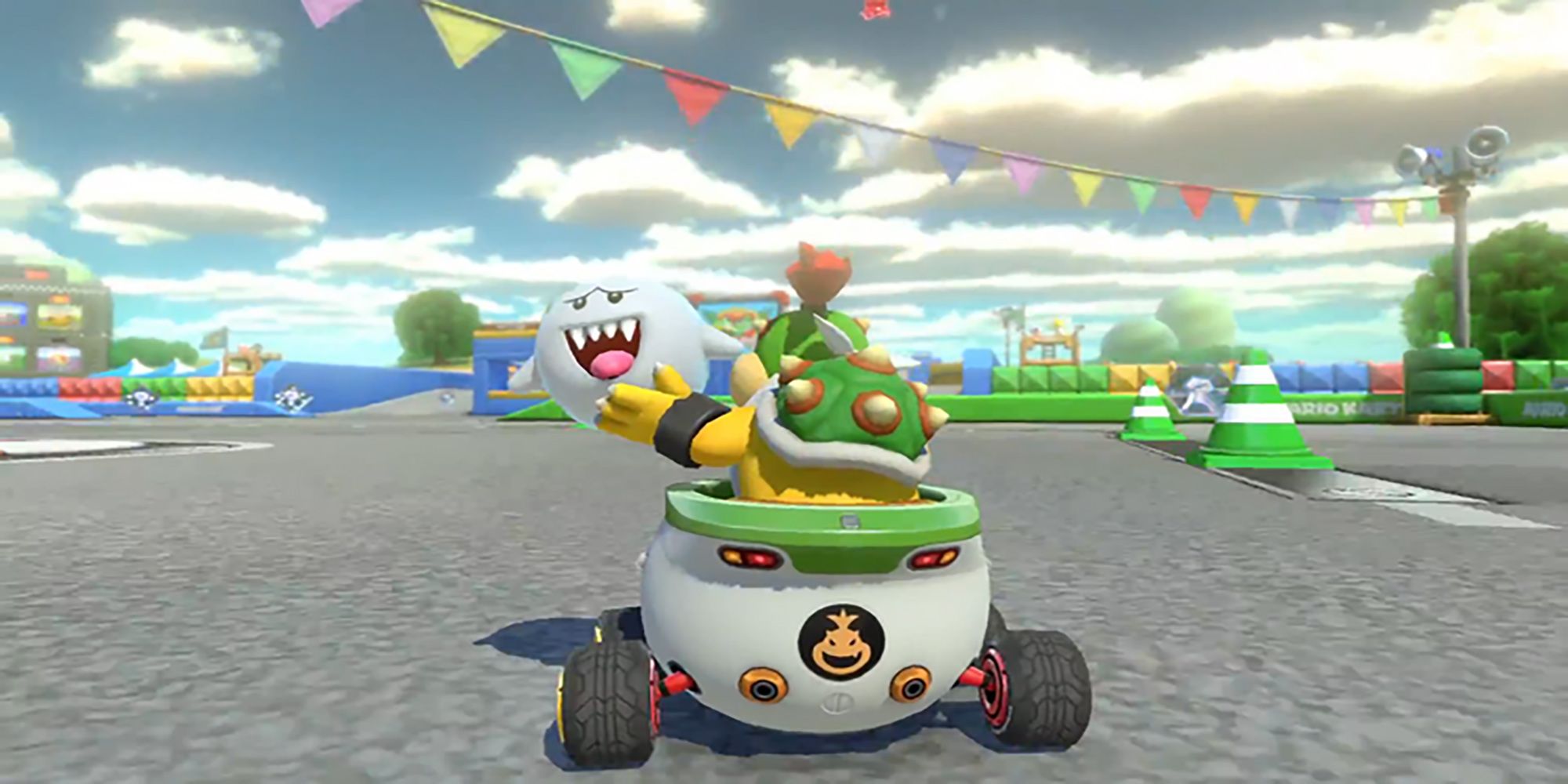 Bowser Jr. gets ready to use a Boo power up in Mario Kart 8 Deluxe.
